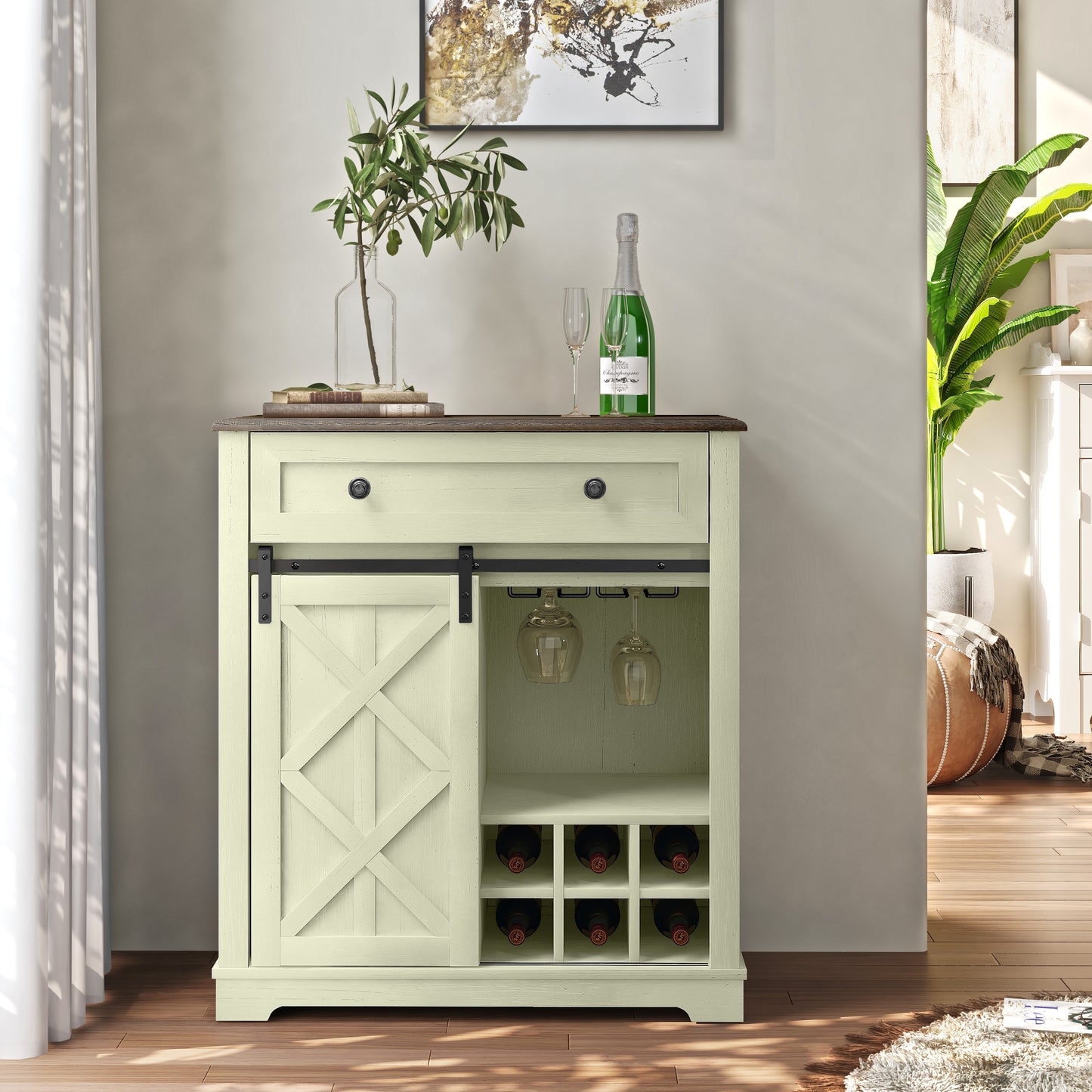 Festivo FWC23426 32" Wine Cabinet-Light Moss Green