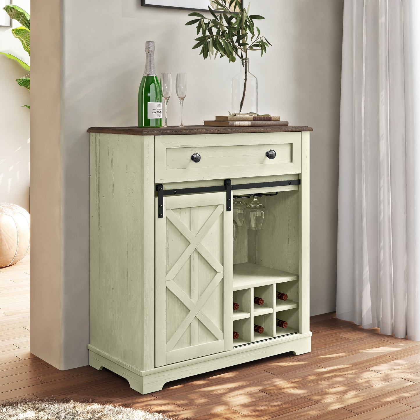 Festivo FWC23426 32" Wine Cabinet-Light Moss Green