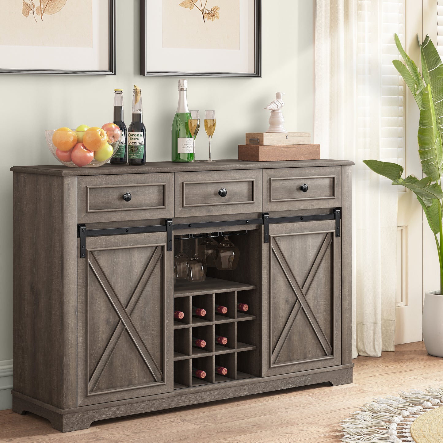 Festivo FWC23512 54" Wine Cabinet-Brown