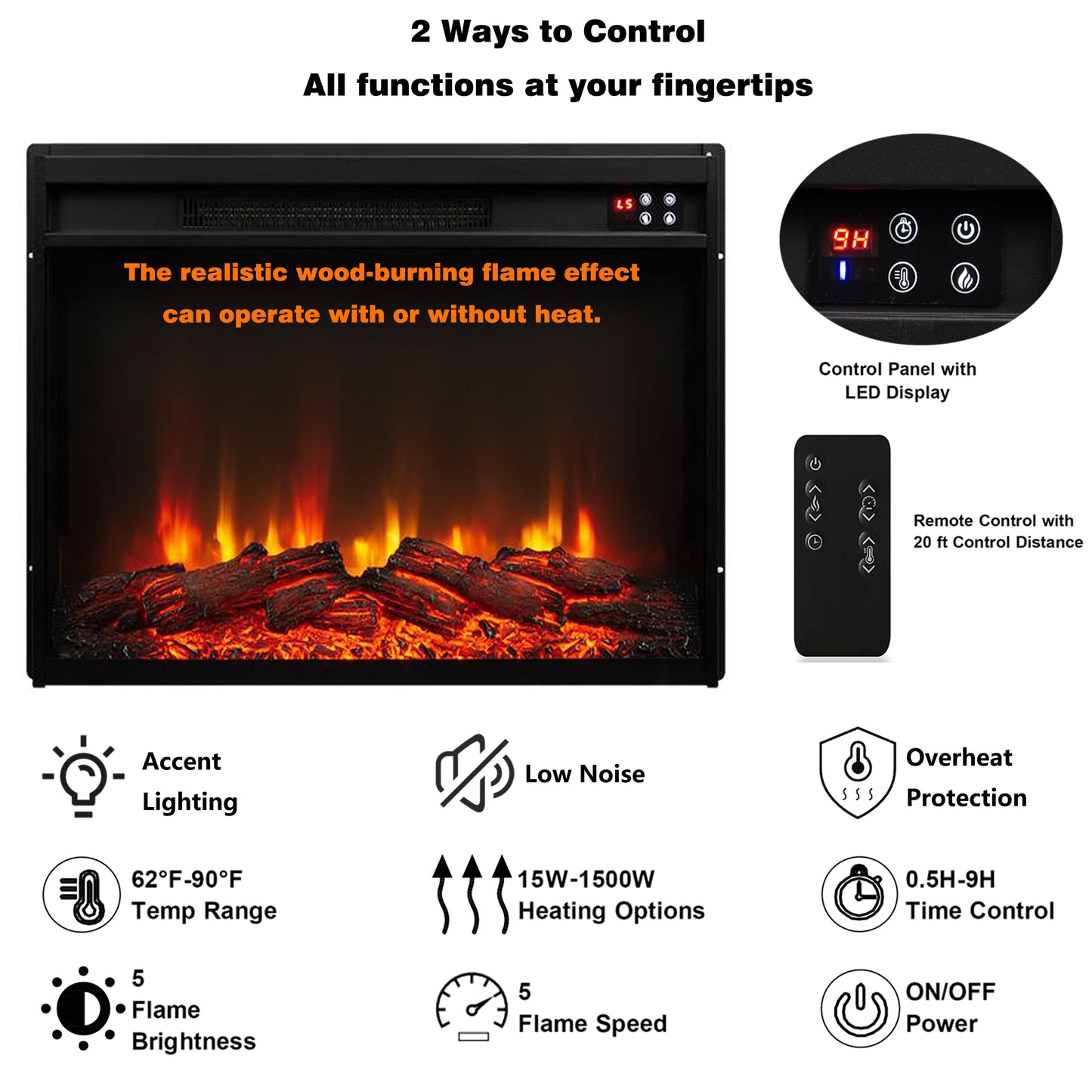 Replacement Electric Fireplace Insert for ZHX-26-022 Size-(26")