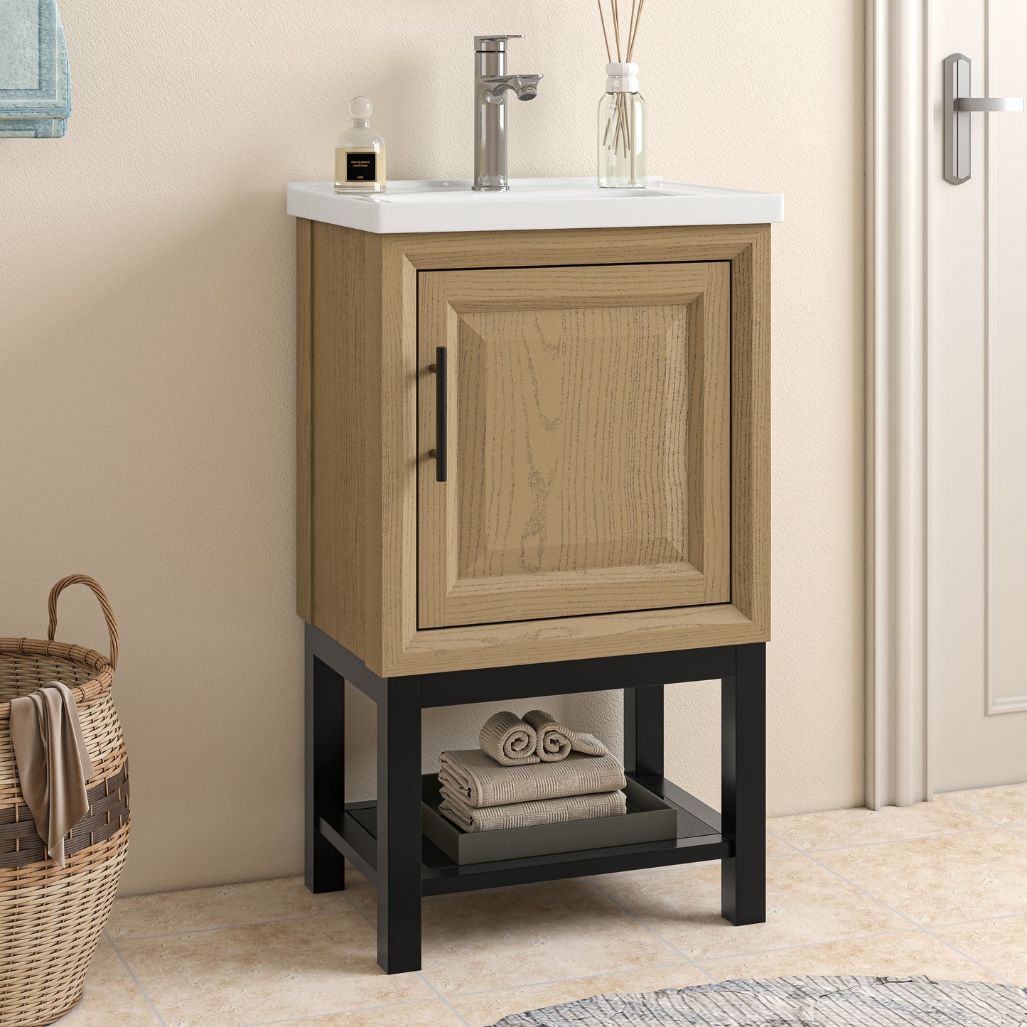 Festivo 20" FBV24214 Freestanding Bathroom Vanity with Ceramic Top & Faucet-Brown
