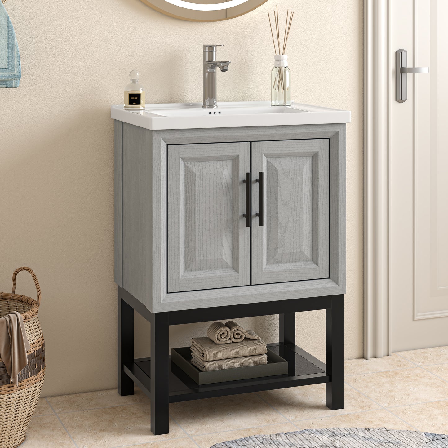 Festivo 24" FBV24221 Freestanding Bathroom Vanity with Ceramic Top-Grey