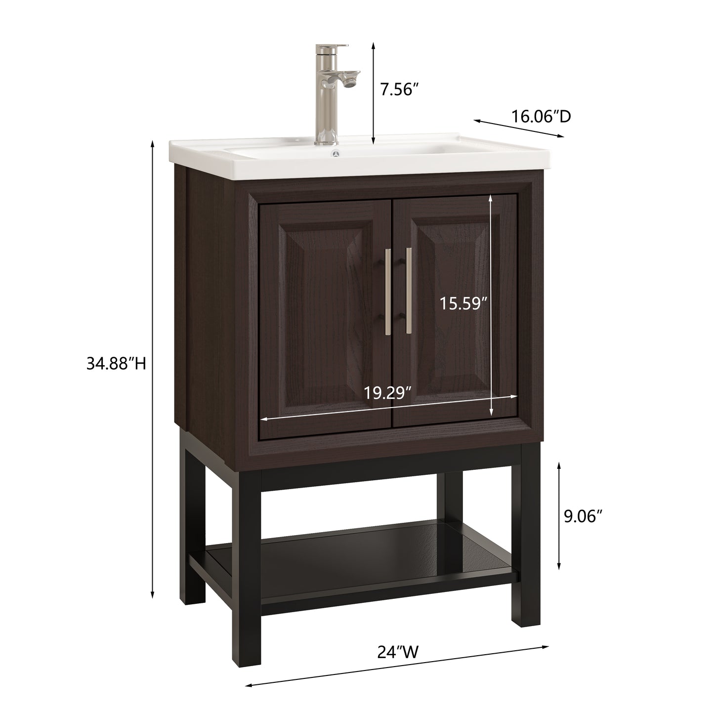 Festivo 24" FBV24223 Freestanding Bathroom Vanity with Ceramic Top & Faucet-Muddy