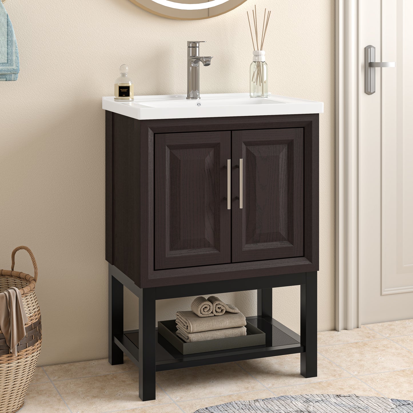 Festivo 24" FBV24223 Freestanding Bathroom Vanity with Ceramic Top & Faucet-Muddy