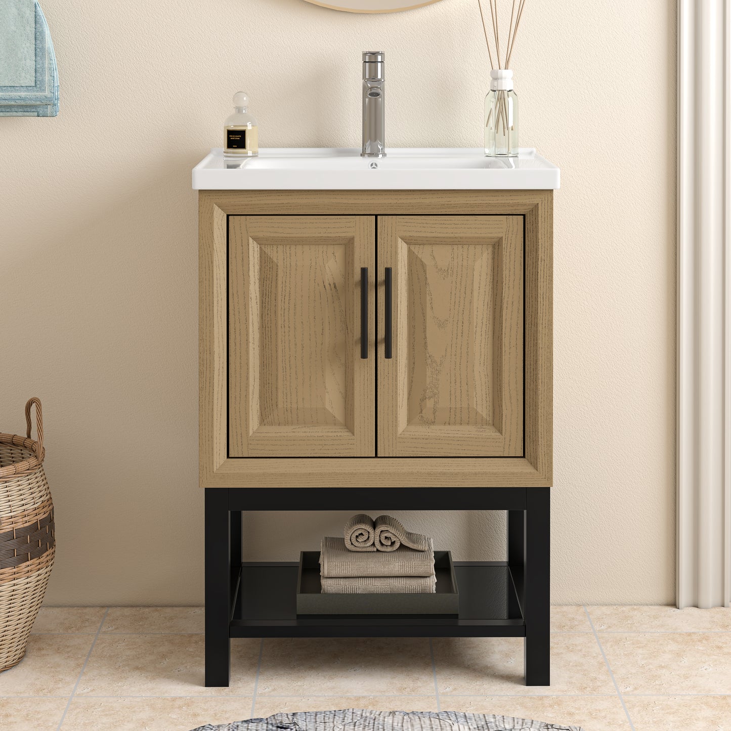 Festivo 24" FBV24224 Freestanding Bathroom Vanity with Ceramic Top & Faucet-Brown