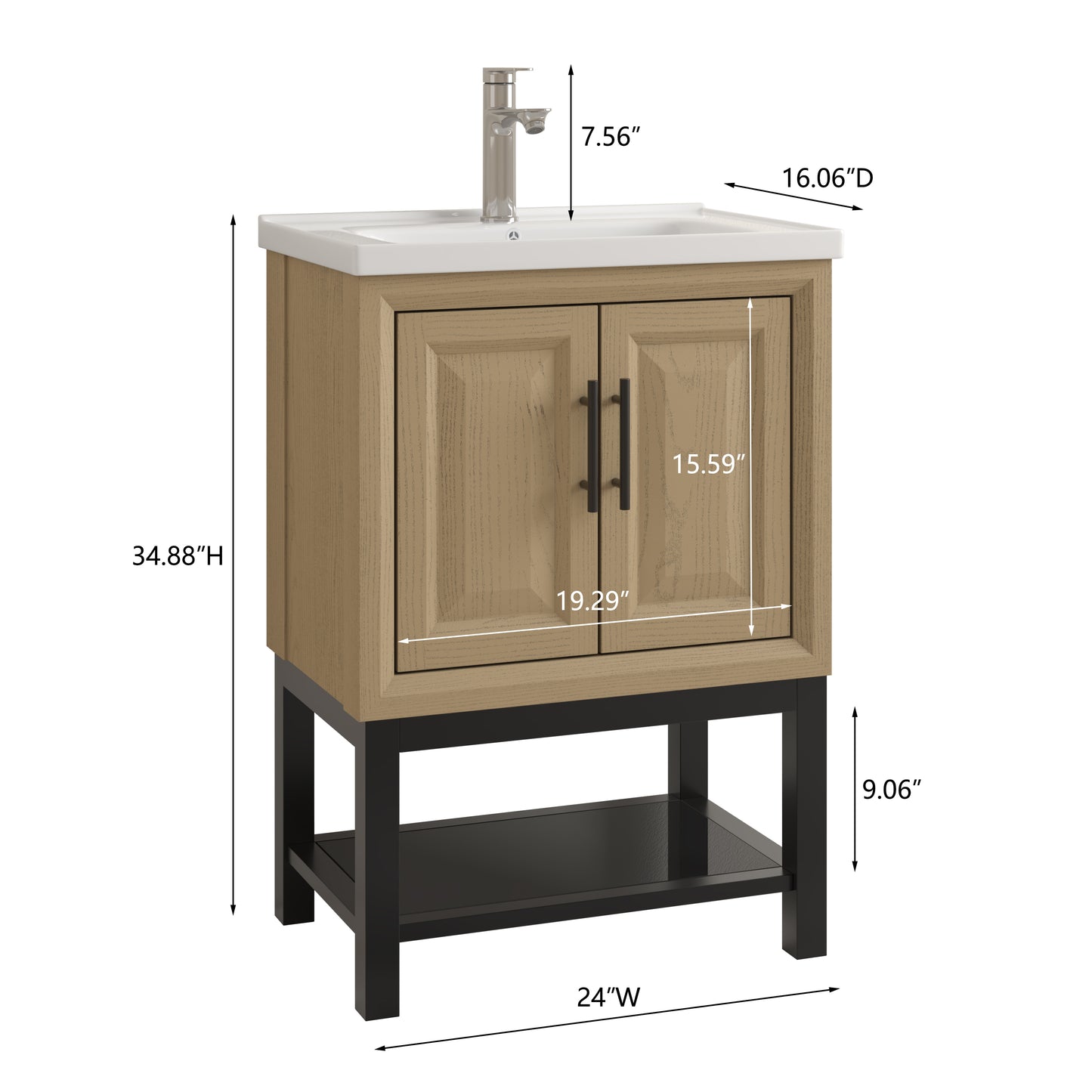 Festivo 24" FBV24224 Freestanding Bathroom Vanity with Ceramic Top & Faucet-Brown