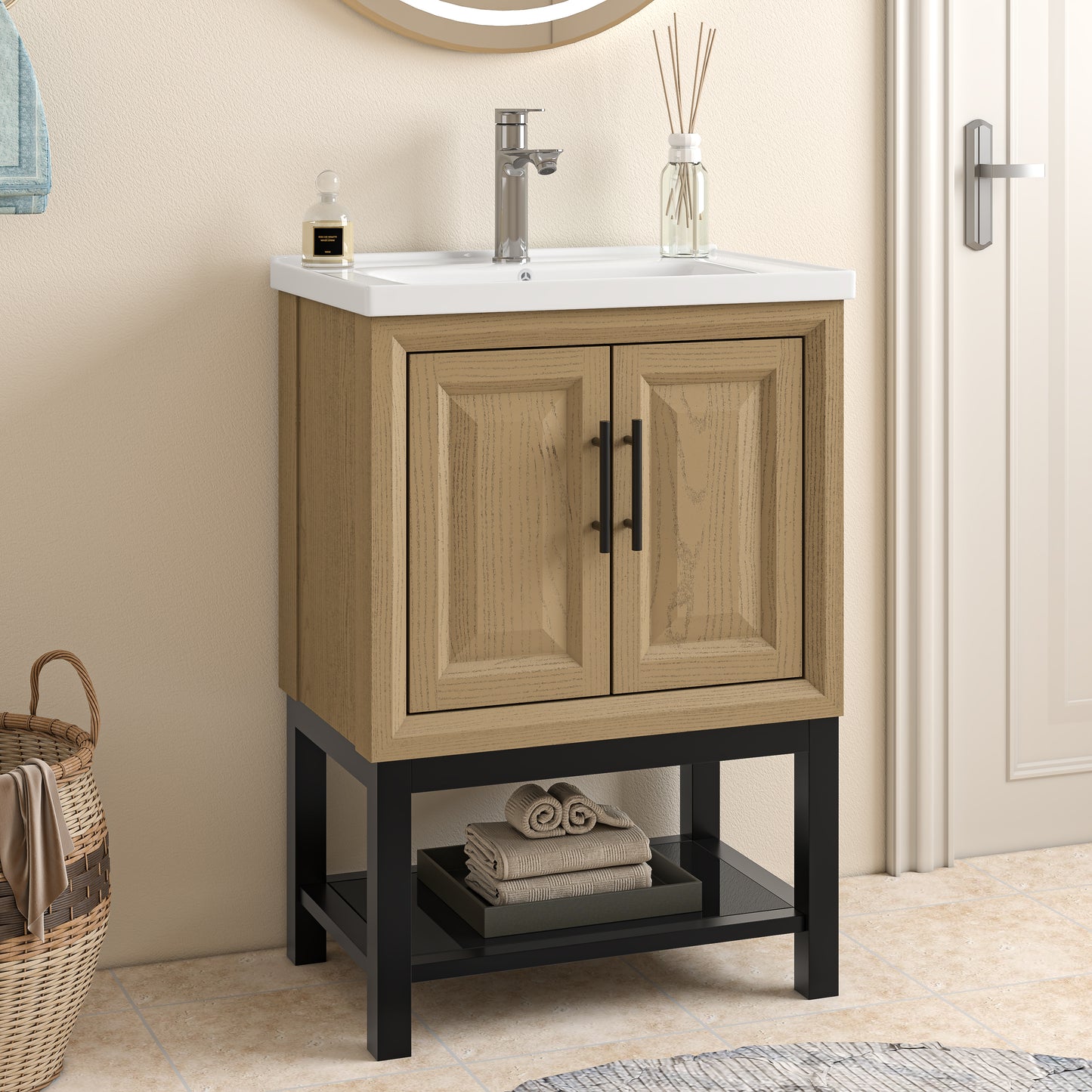 Festivo 24" FBV24224 Freestanding Bathroom Vanity with Ceramic Top & Faucet-Brown