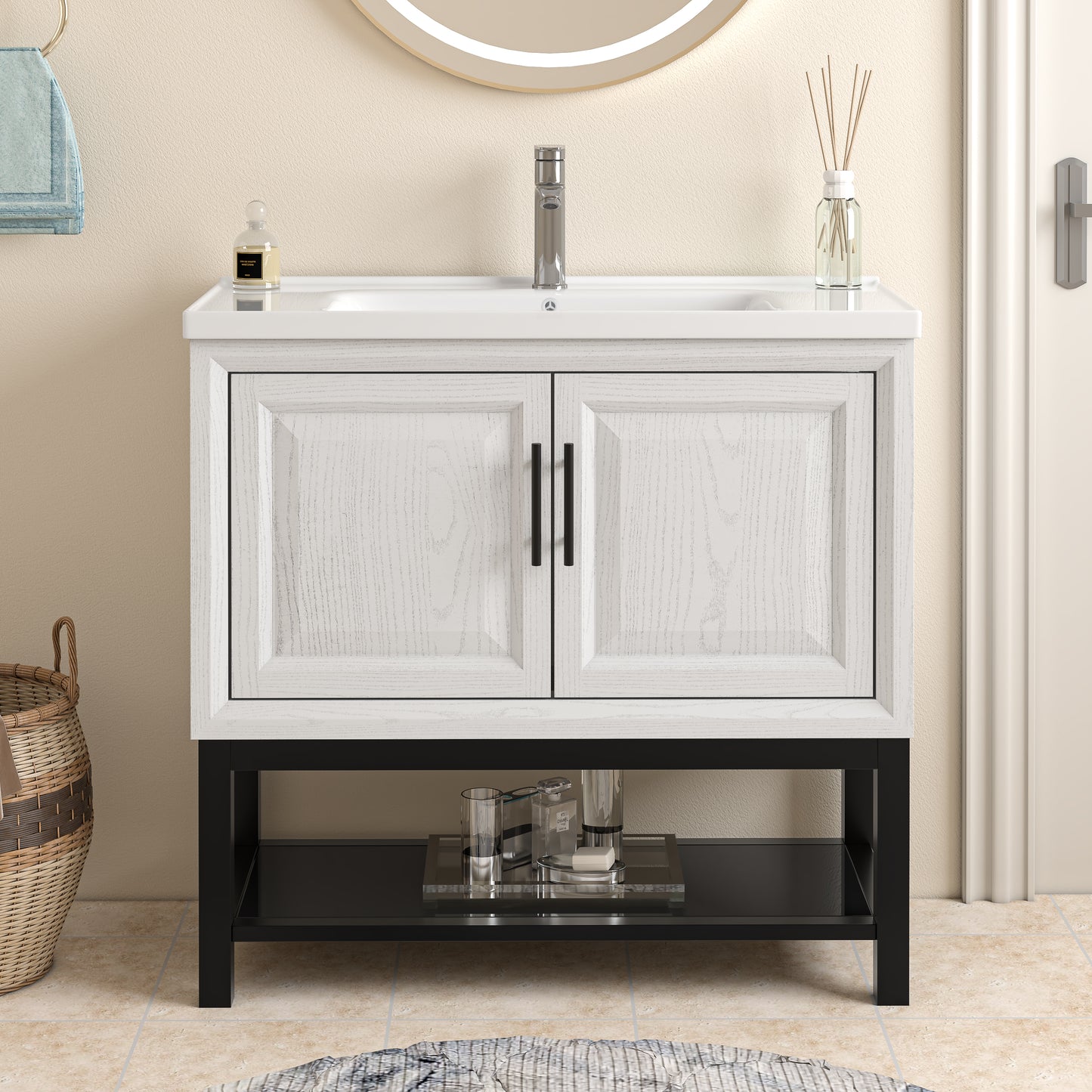 Festivo 36" FBV24232 Freestanding Bathroom Vanity with Ceramic Top-White