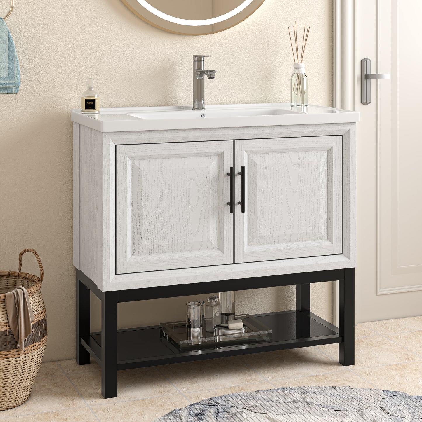 Festivo 36" FBV24232 Freestanding Bathroom Vanity with Ceramic Top-White