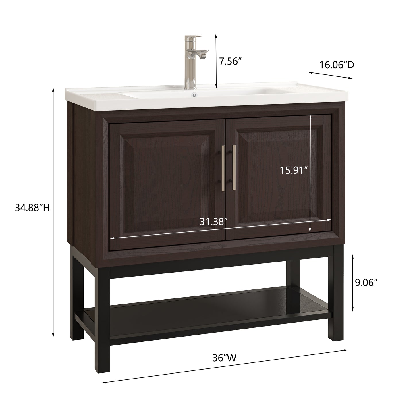 Festivo 36" FBV24233 Freestanding Bathroom Vanity with Ceramic Top & Faucet-Muddy