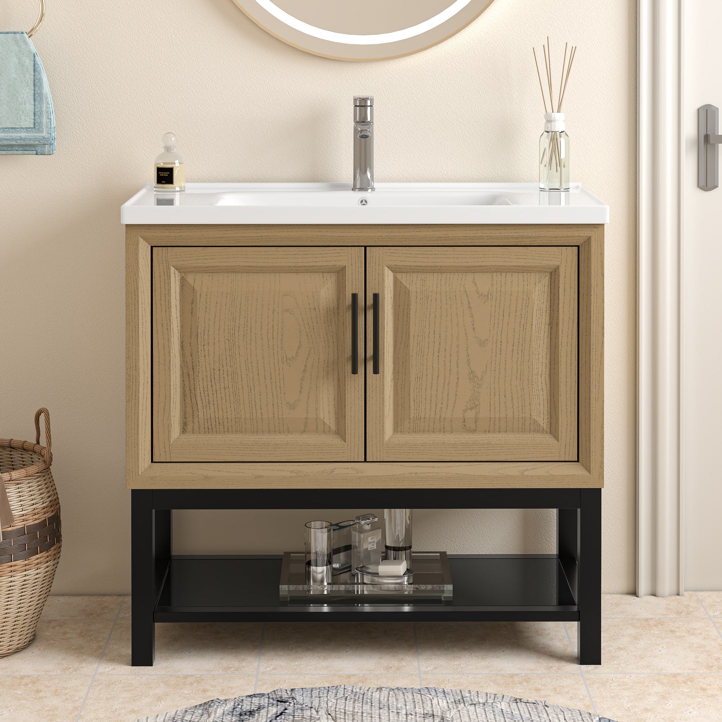 Festivo 36" FBV24234 Freestanding Bathroom Vanity with Ceramic Top & Faucet-Brown