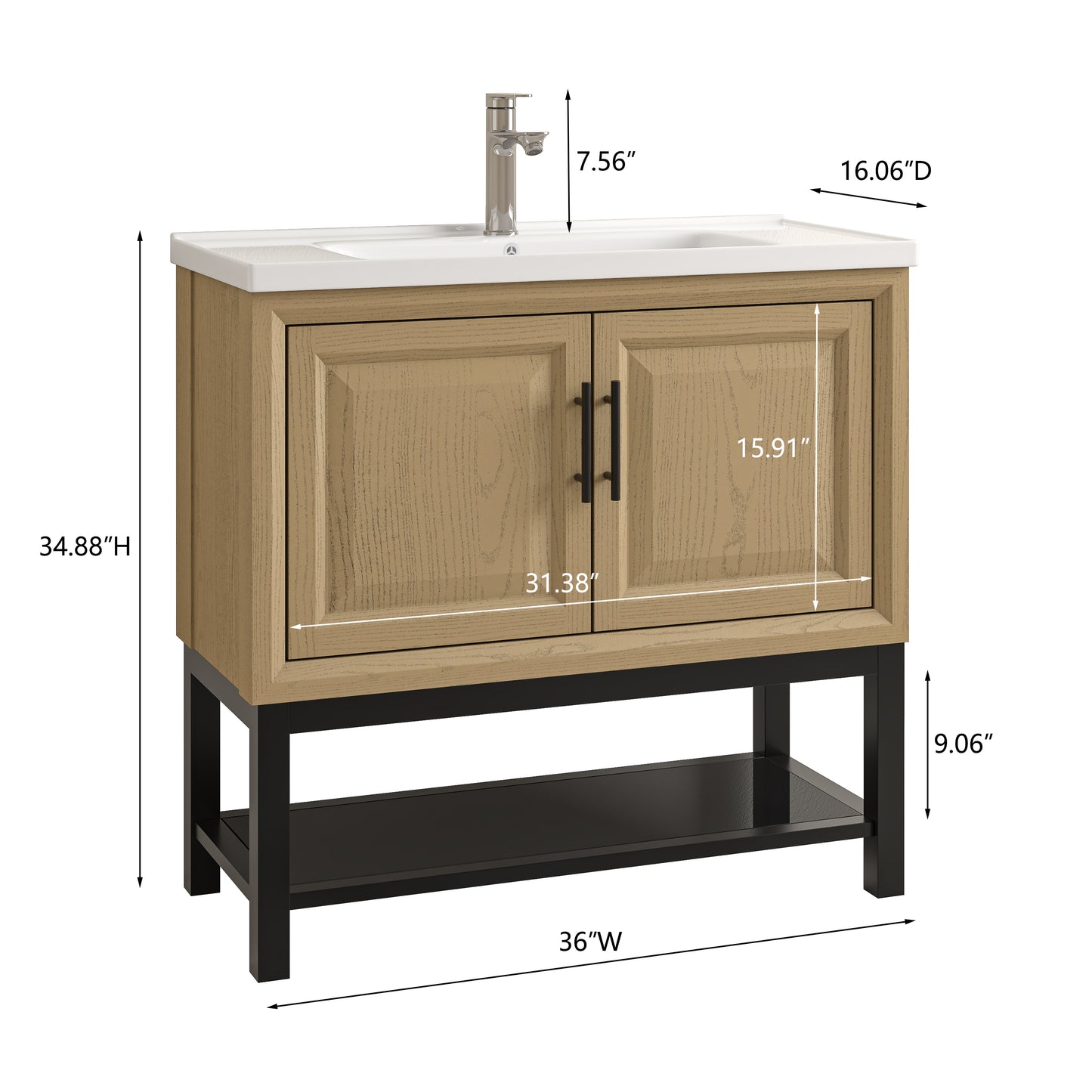 Festivo 36" FBV24234 Freestanding Bathroom Vanity with Ceramic Top & Faucet-Brown