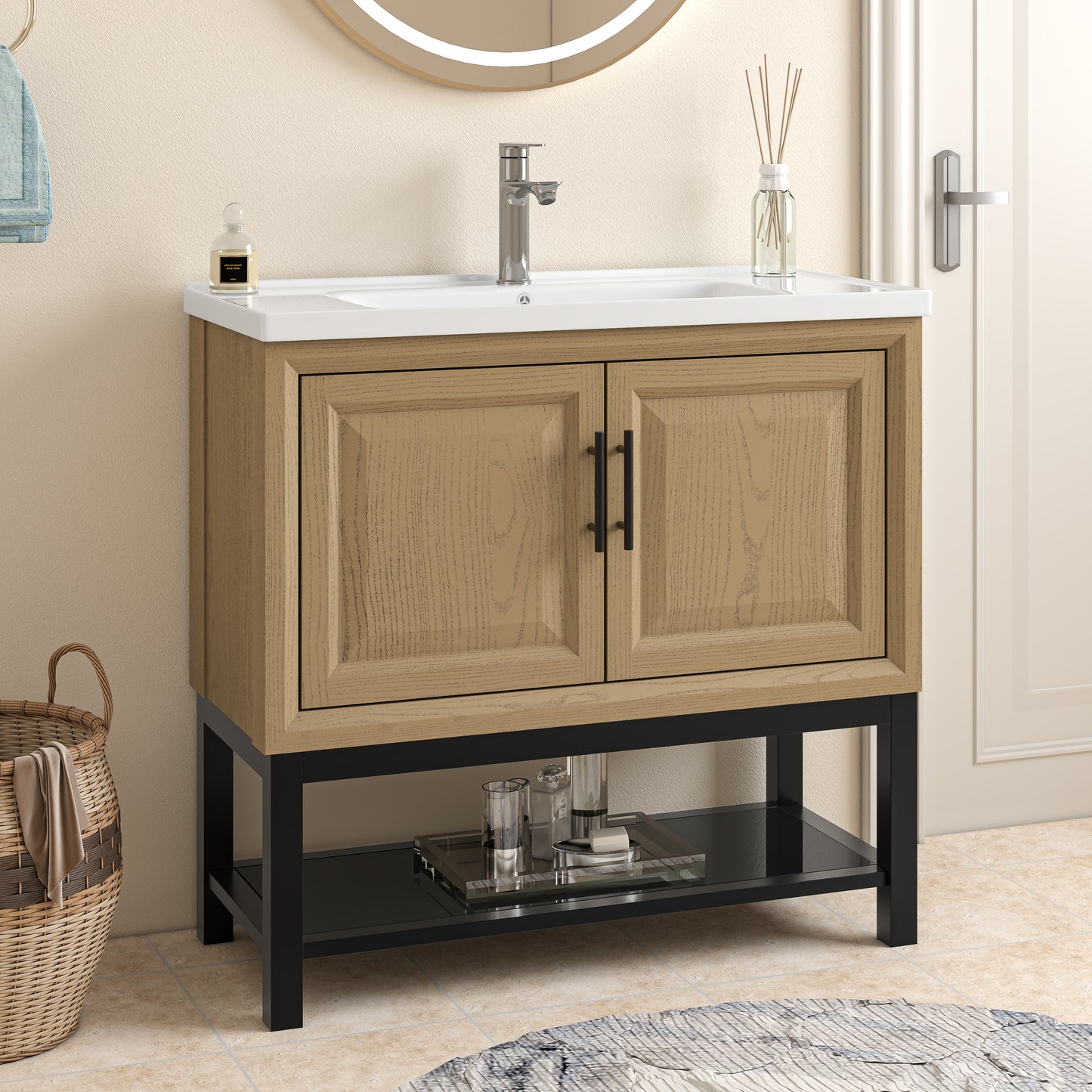 Festivo 36" FBV24234 Freestanding Bathroom Vanity with Ceramic Top & Faucet-Brown