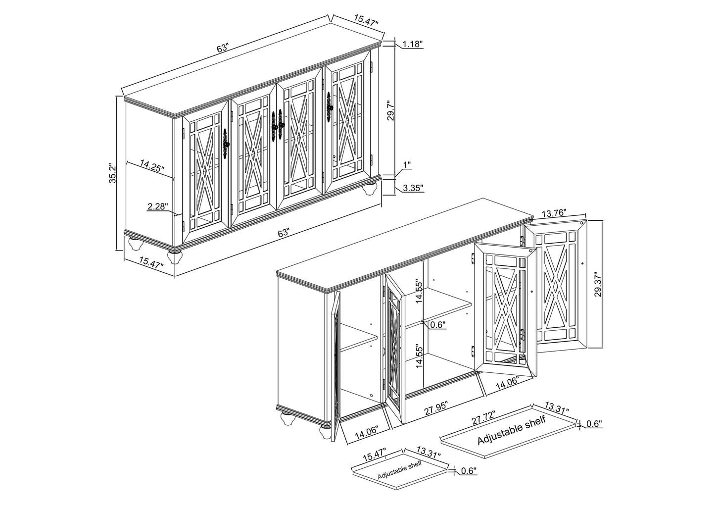 Festivo FCB22449 63" Buffet Sideboard Cabinet-Blue