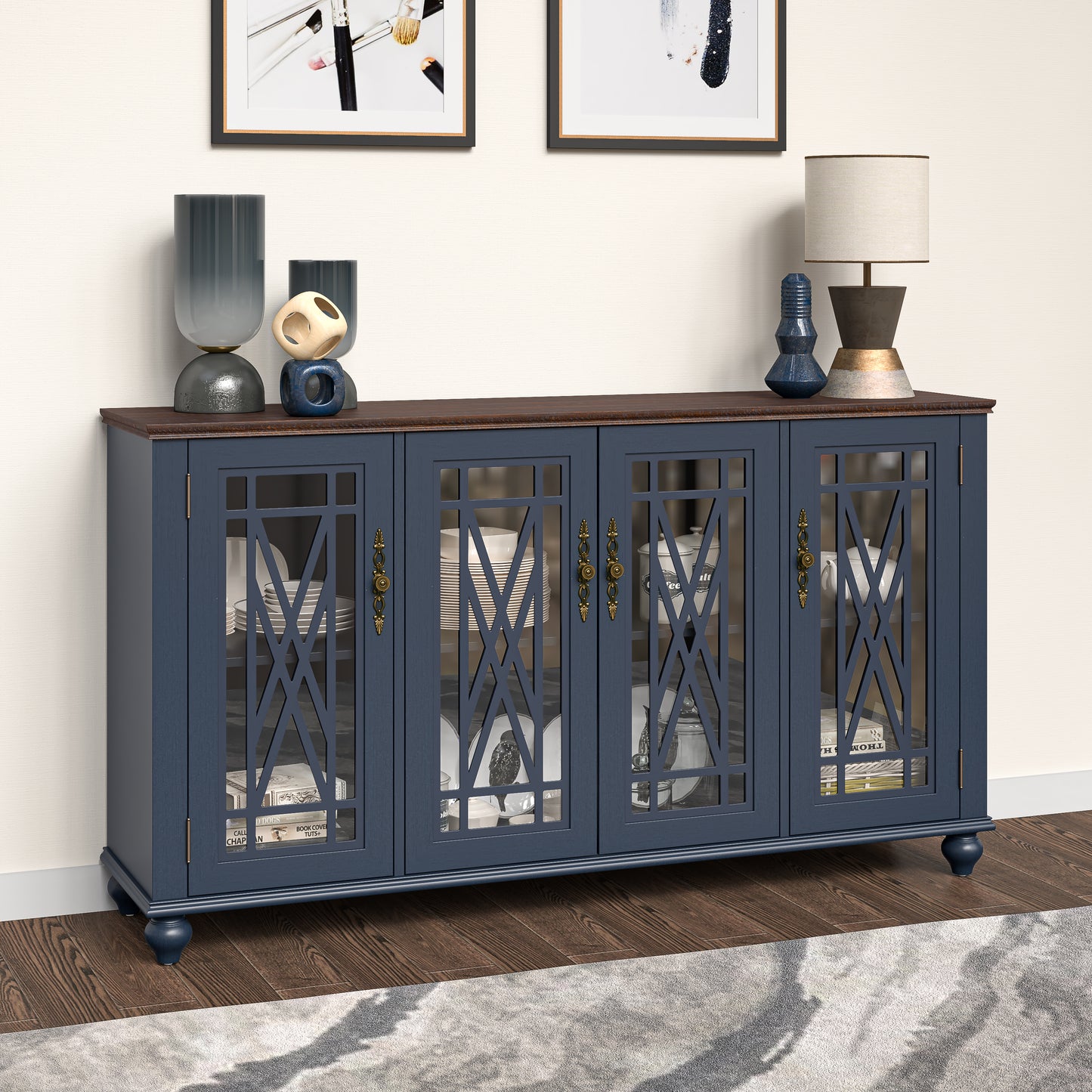 Festivo FCB22449 63" Buffet Sideboard Cabinet-Blue