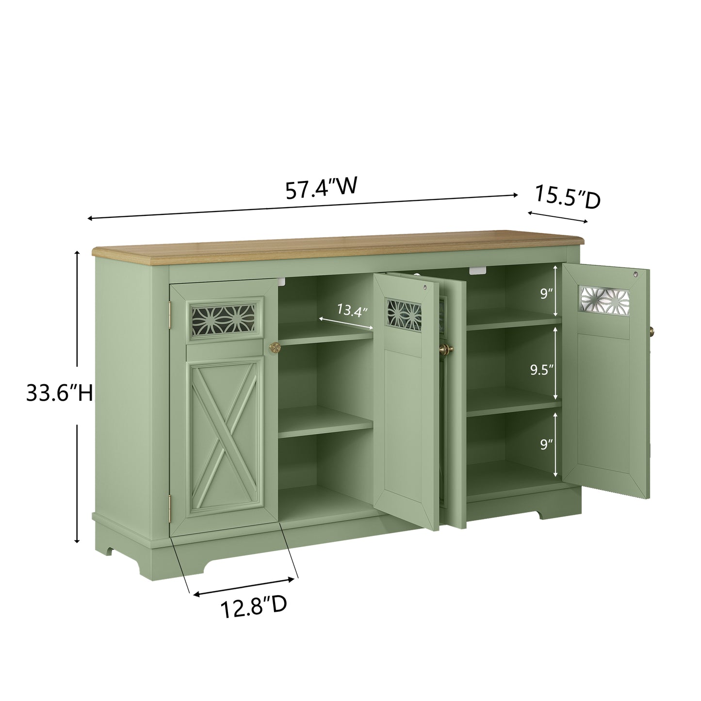Festivo FCB24140 57.4" Buffet Sideboard Cabinet-Green