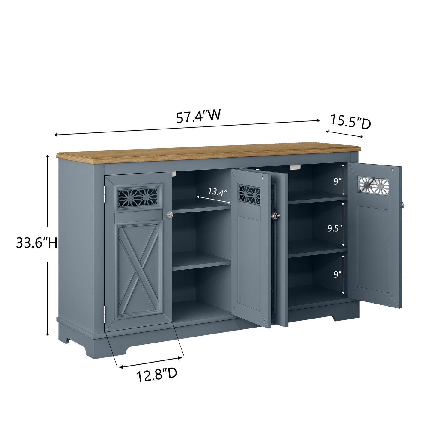 Festivo FCB24142 57.4" Buffet Sideboard Cabinet-Blue