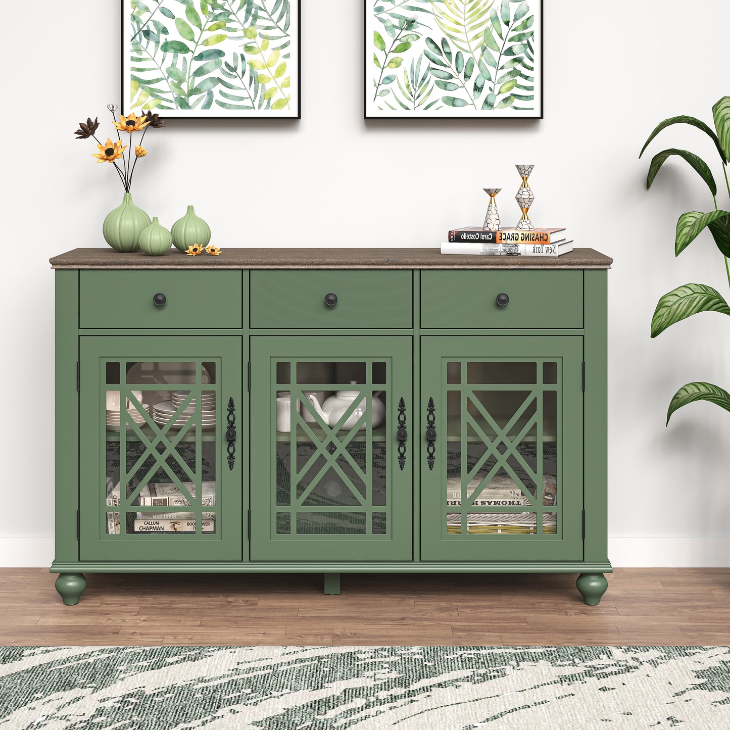 Festivo FCB24531 55" Buffet Sideboard Cabinet-Green