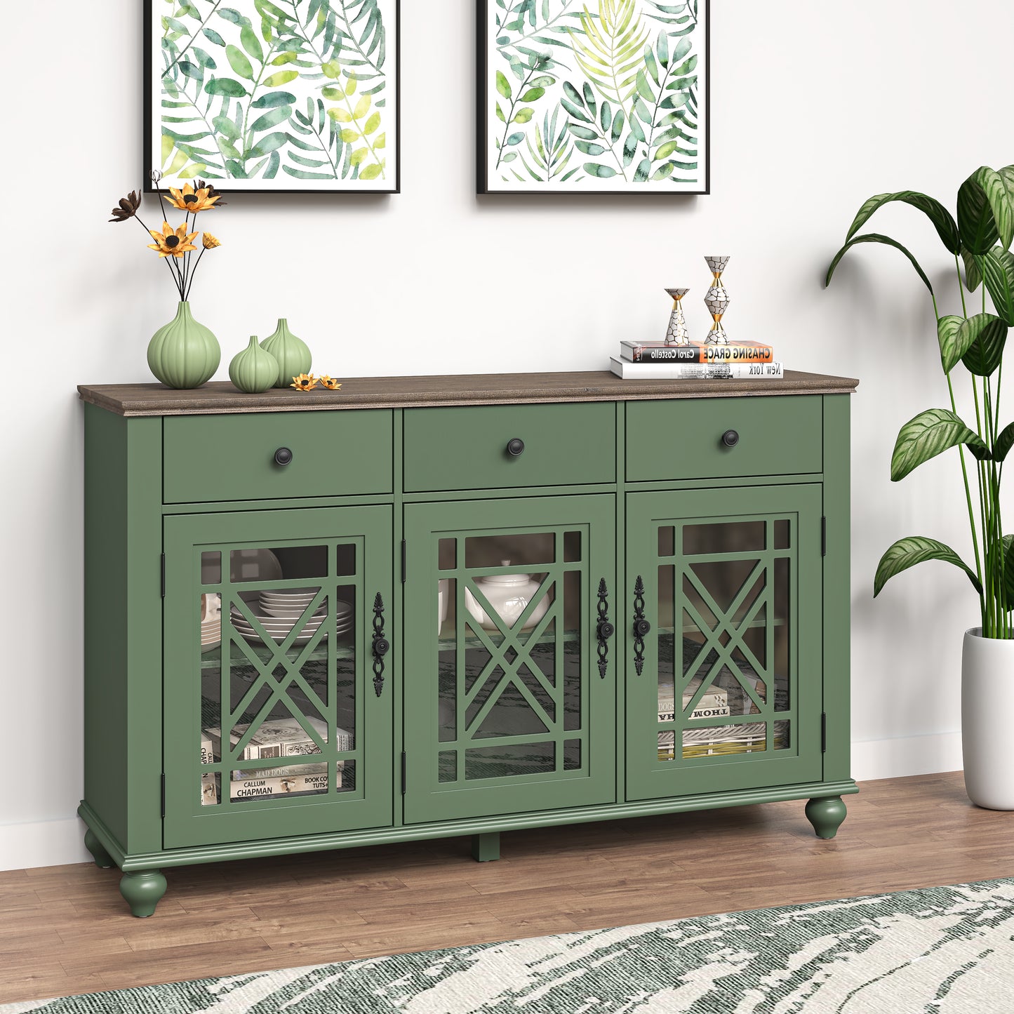 Festivo FCB24531 55" Buffet Sideboard Cabinet-Green