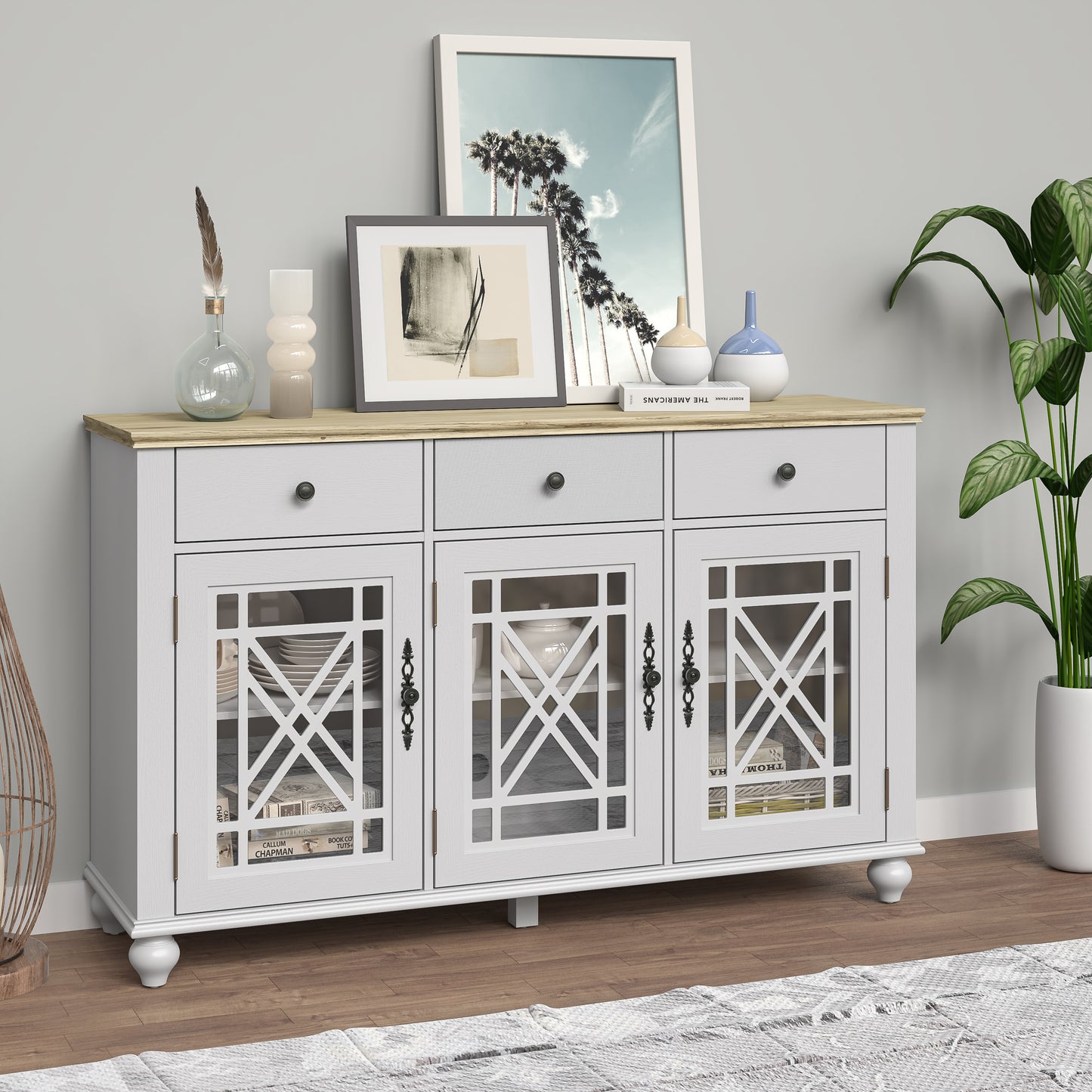 Festivo FCB24532 55" Buffet Sideboard Cabinet-Grayish White