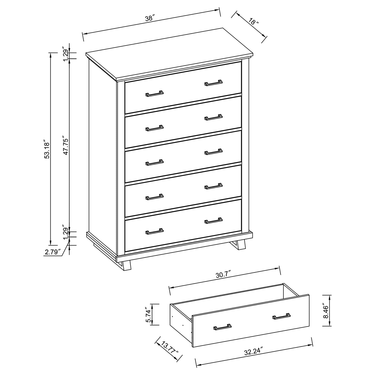 Festivo FCH22241 38" Bedroom Chest with 5 Drawers-Beige