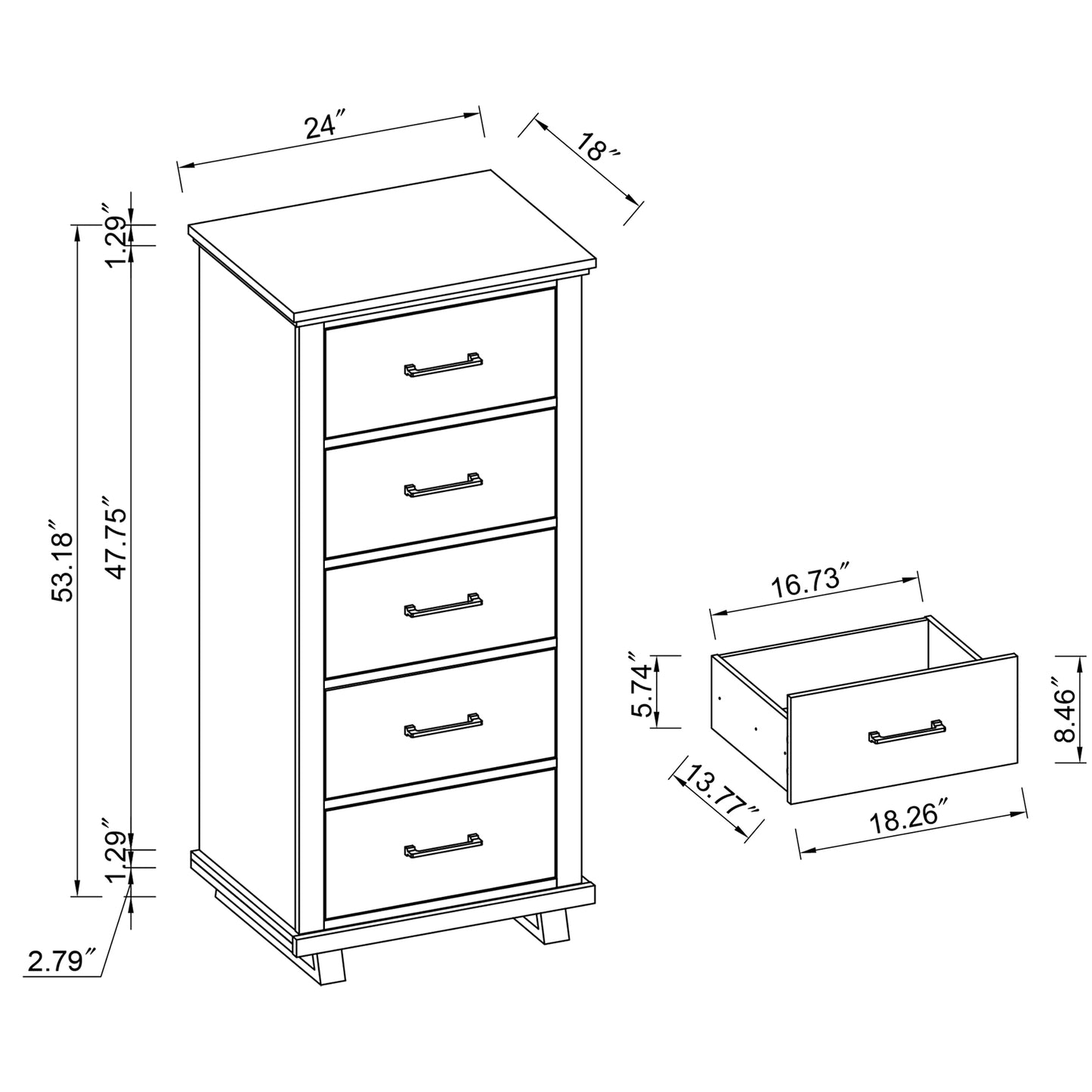 Festivo FCH22246 24" Bedroom Chest with 5 Drawers-White