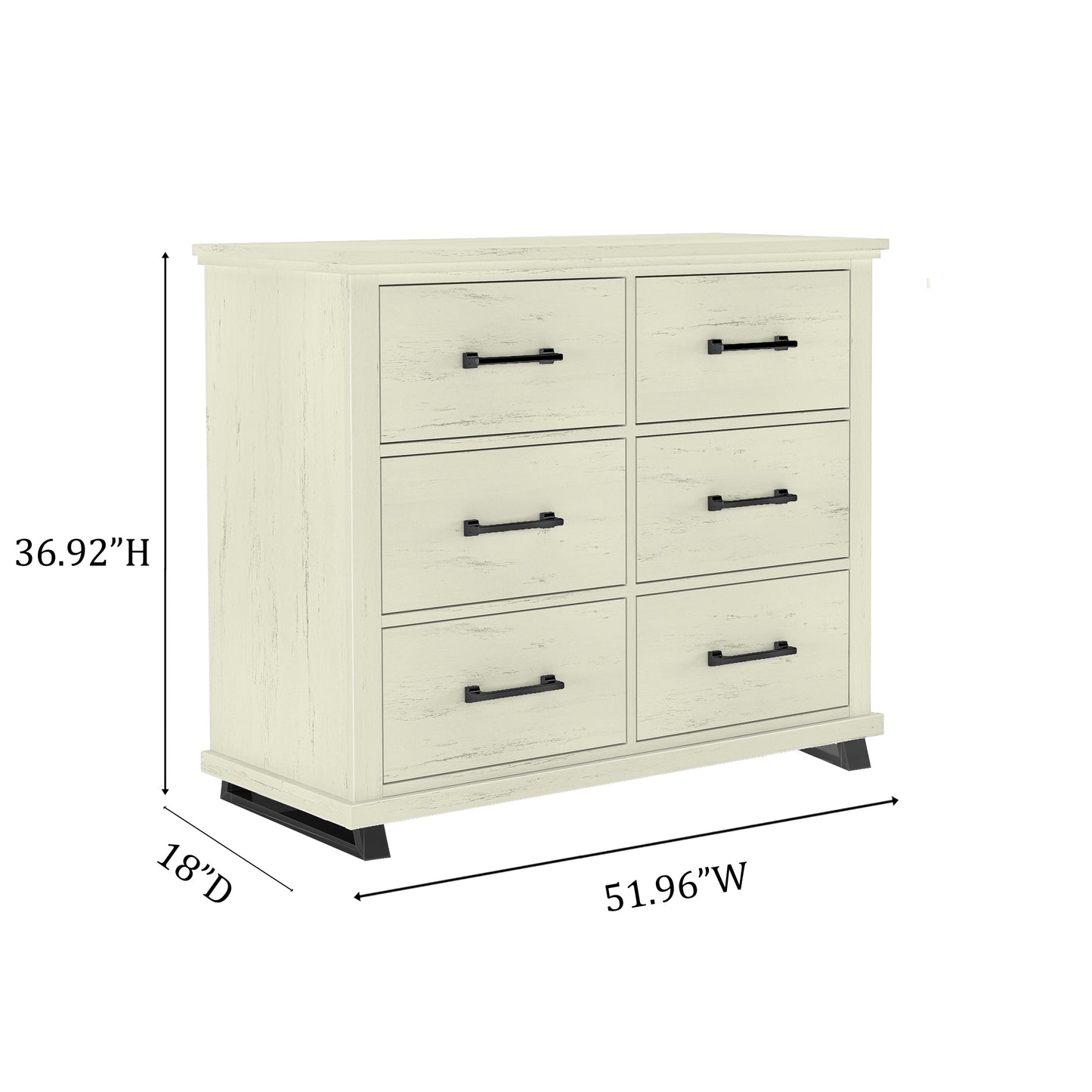 Festivo FDR22226 52" Bedroom Dresser with 6 Drawers-White