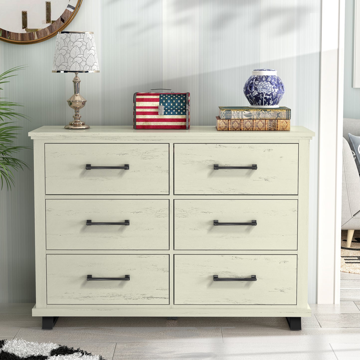 Festivo FDR22226 52" Bedroom Dresser with 6 Drawers-White