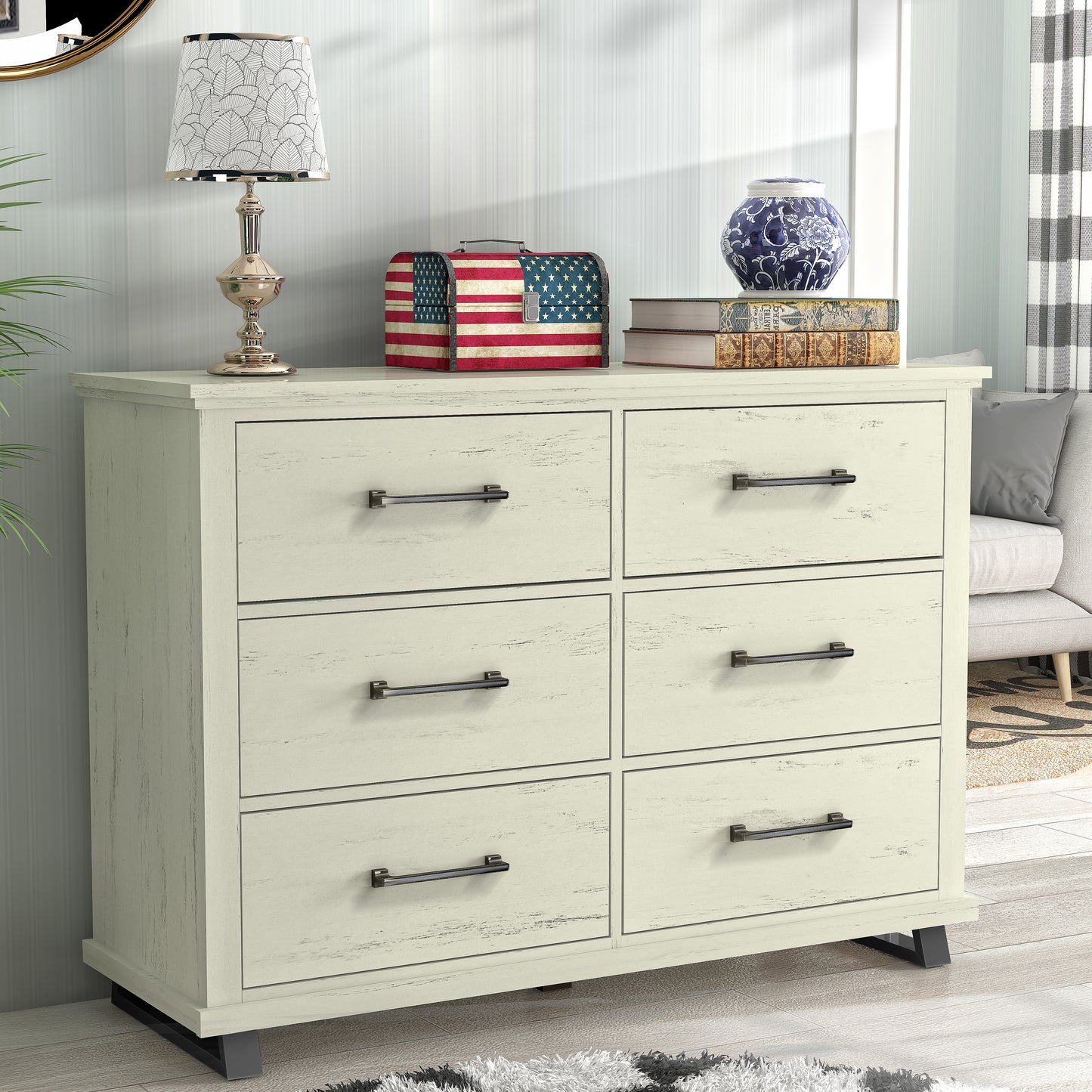 Festivo FDR22226 52" Bedroom Dresser with 6 Drawers-White