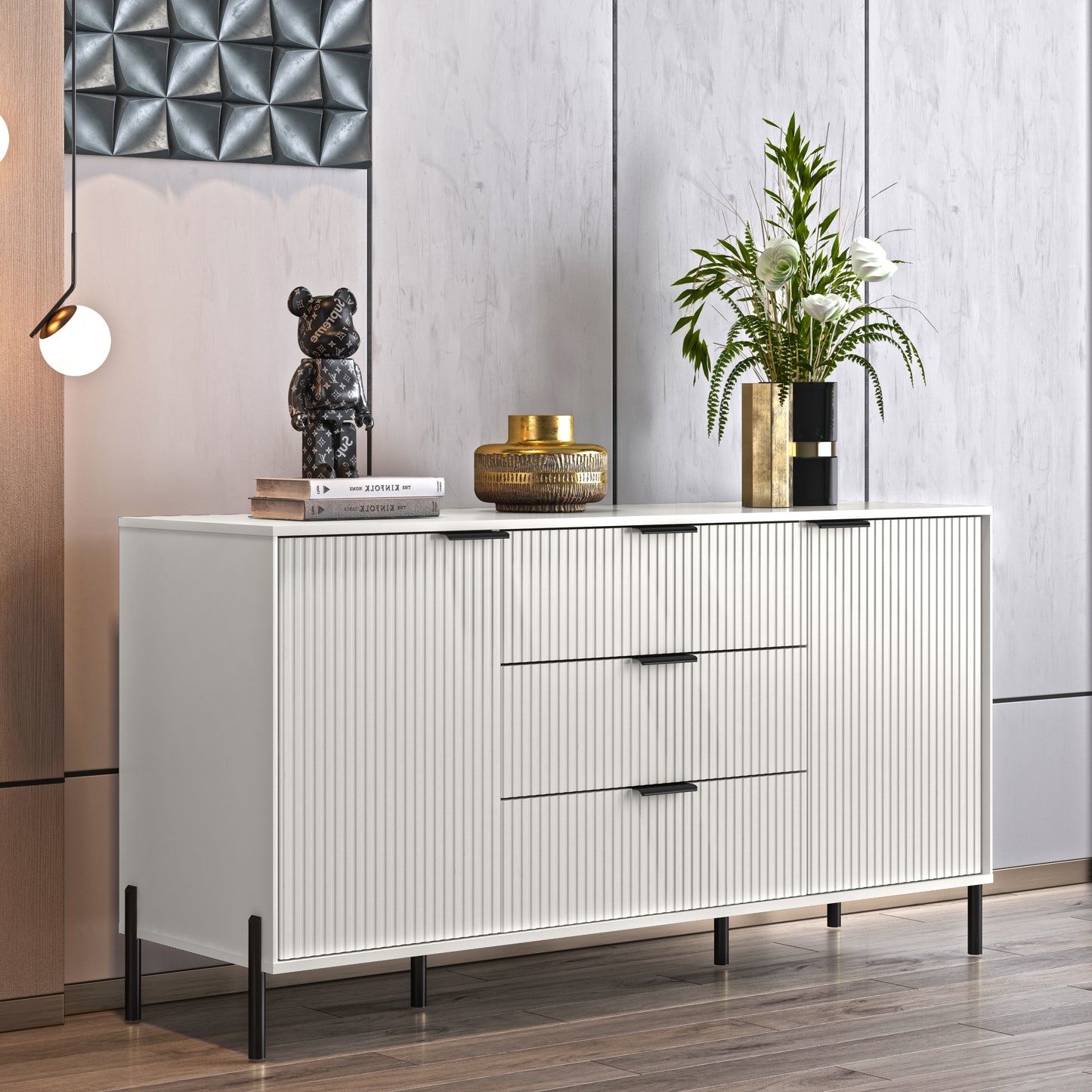 Festivo FDR23142 58" Bedroom Dresser with 3 Drawers-Offwhite