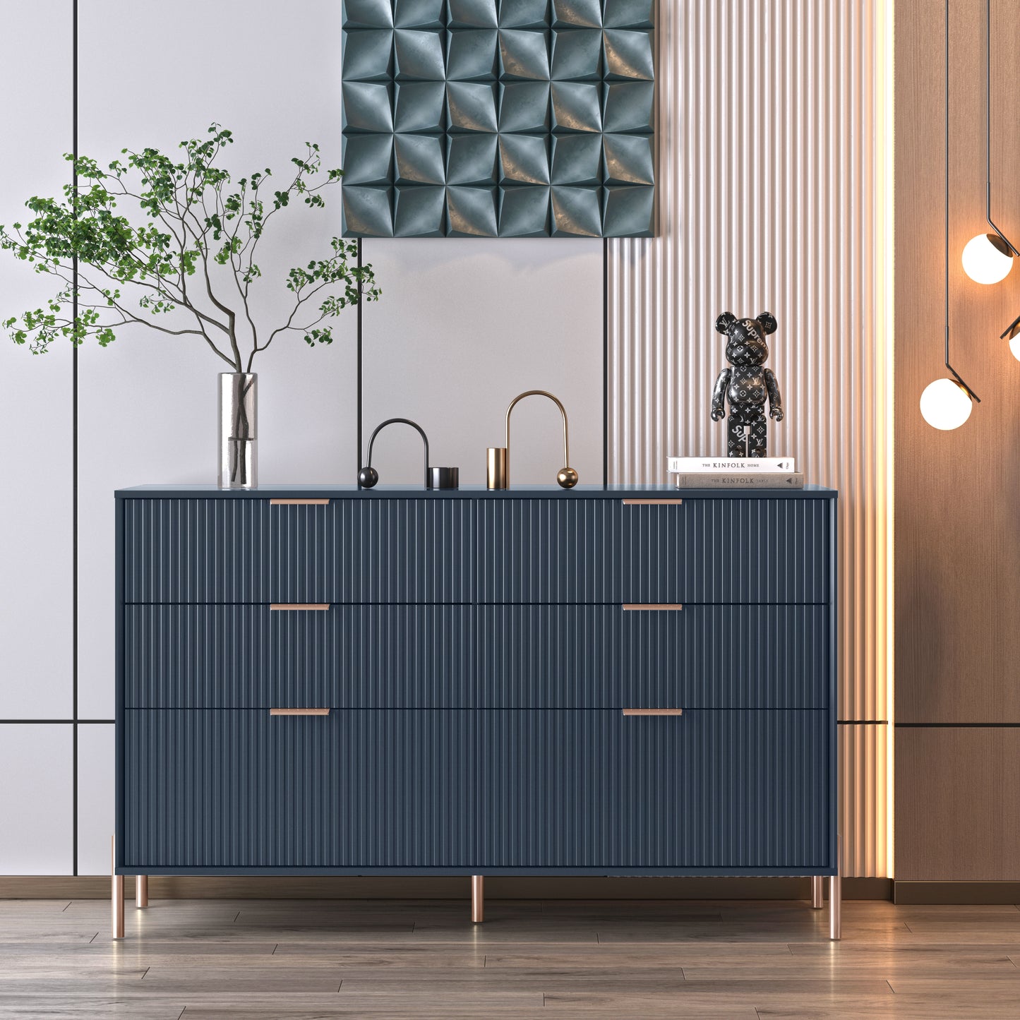 Festivo FDR23147 56" Bedroom Dresser with 6 Drawers-Navy