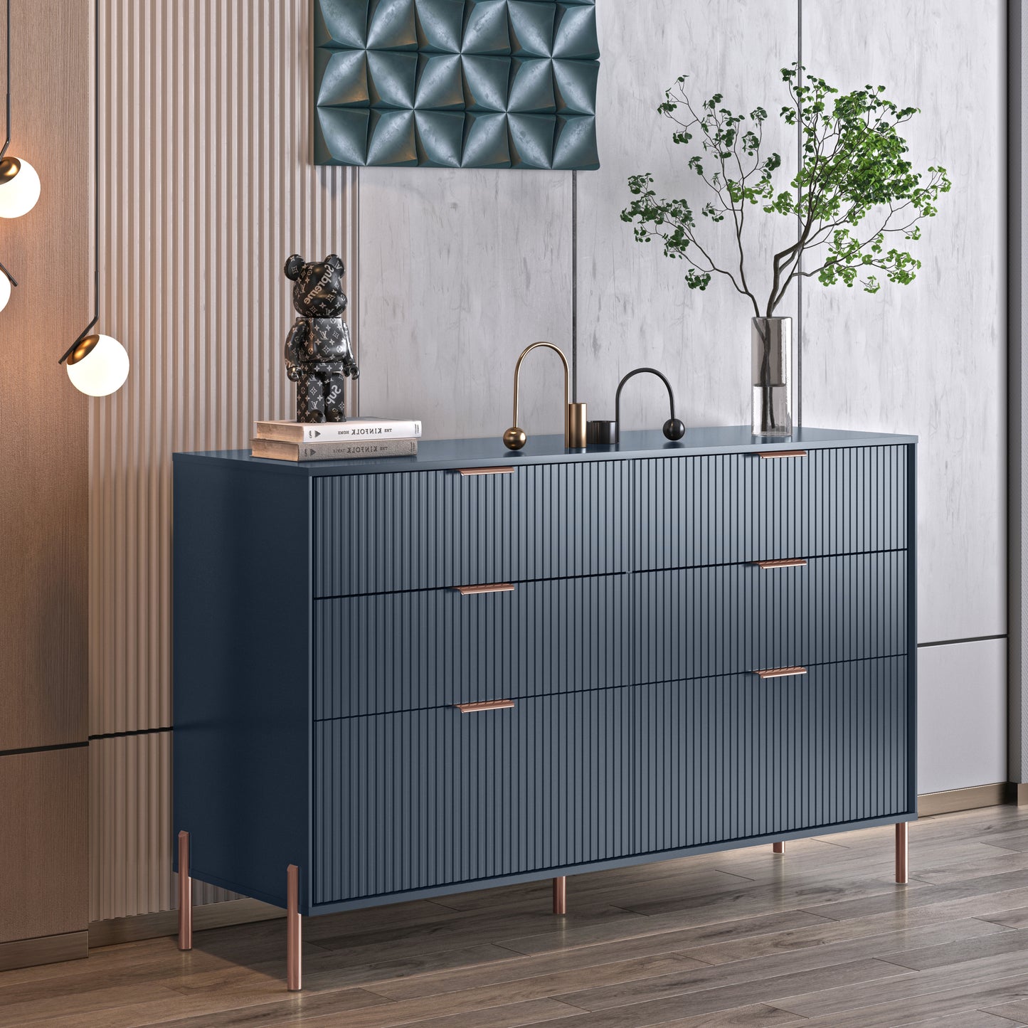 Festivo FDR23147 56" Bedroom Dresser with 6 Drawers-Navy