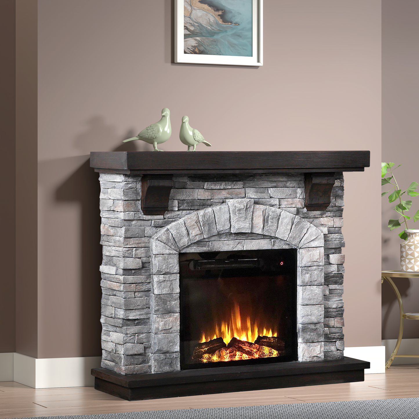Festivo FFP20121 45" Electric Fireplace Mantel with Faux Brick-Grey