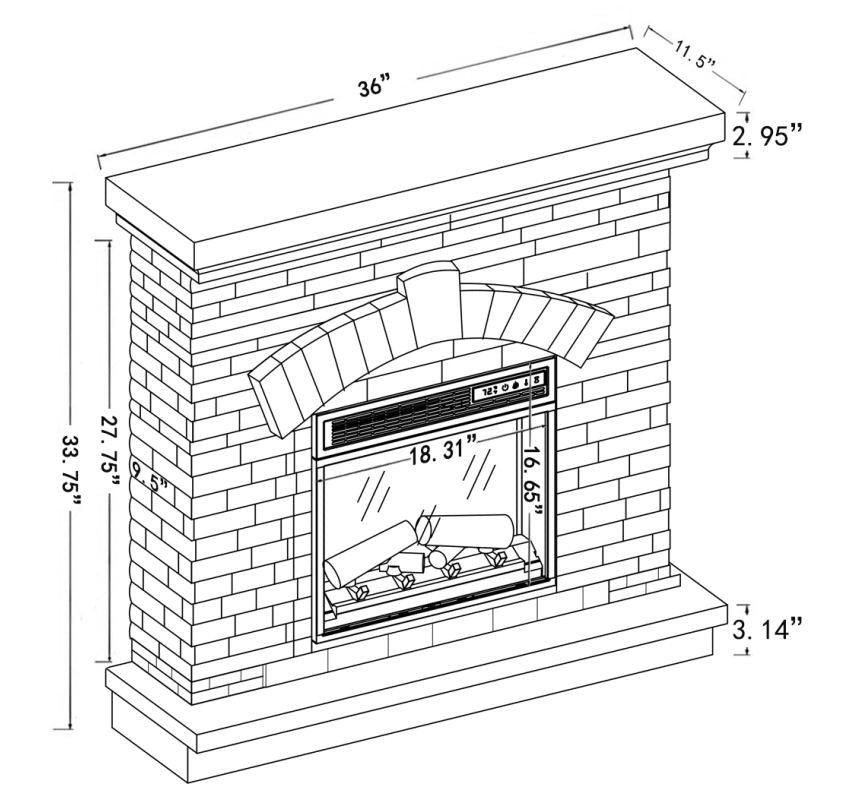 Festivo FFP20141 36" Electric Fireplace Mantel with Faux Brick-Grey