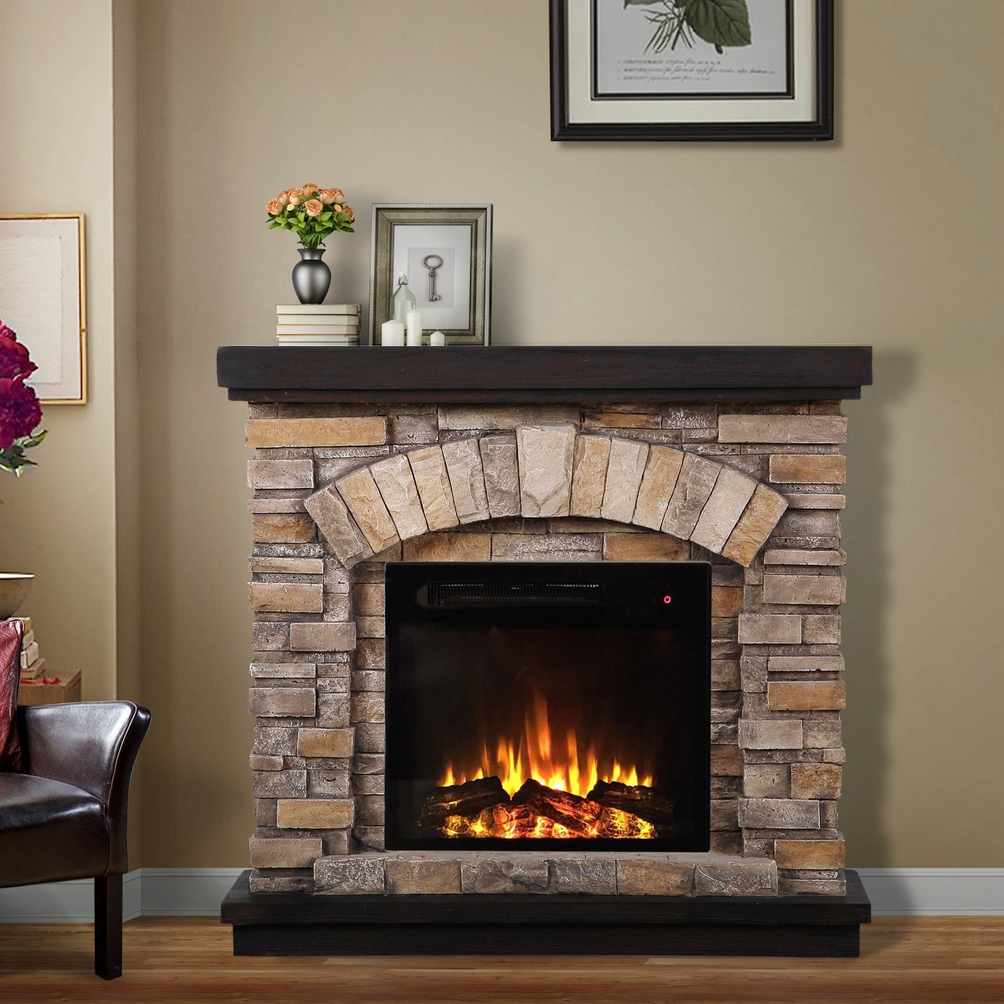 Festivo FFP20131 36" Electric Fireplace Mantel with Faux Brick-Tan