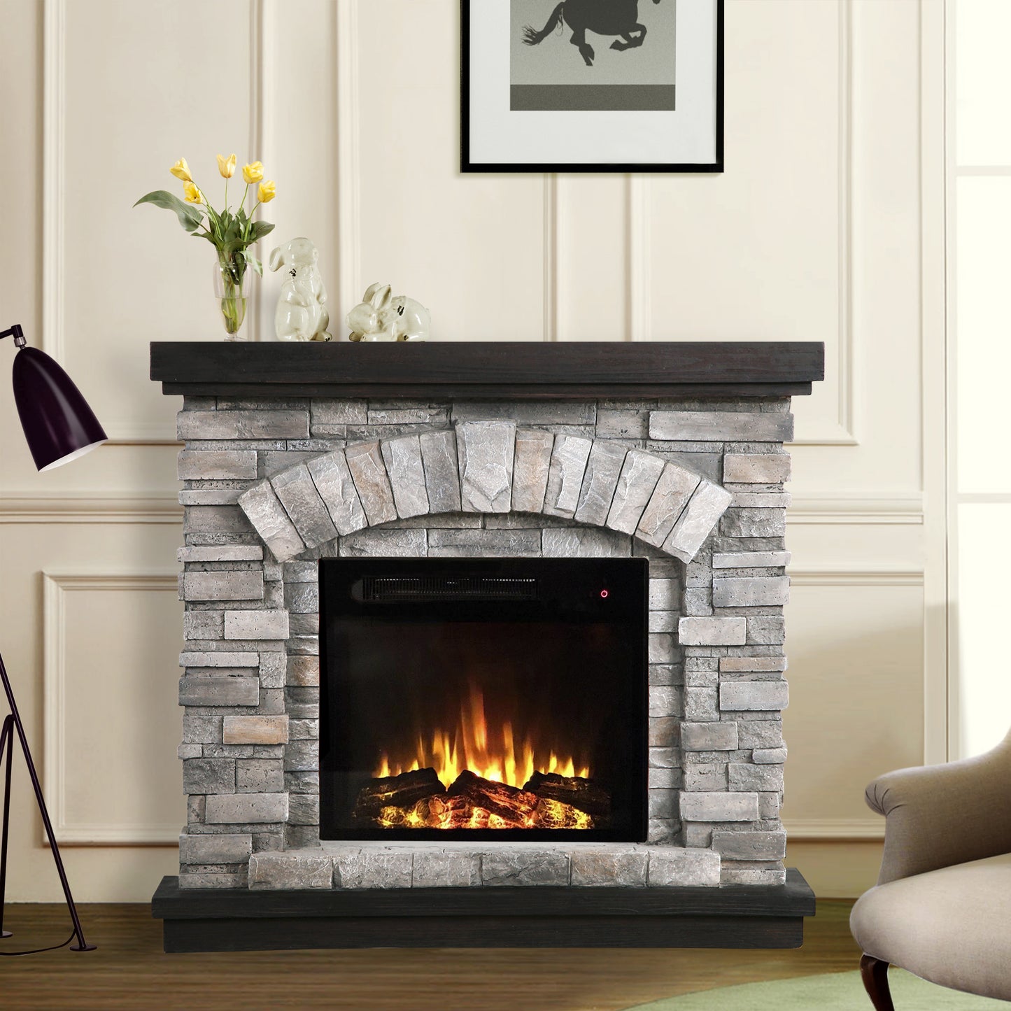 Festivo FFP20141 36" Electric Fireplace Mantel with Faux Brick-Grey