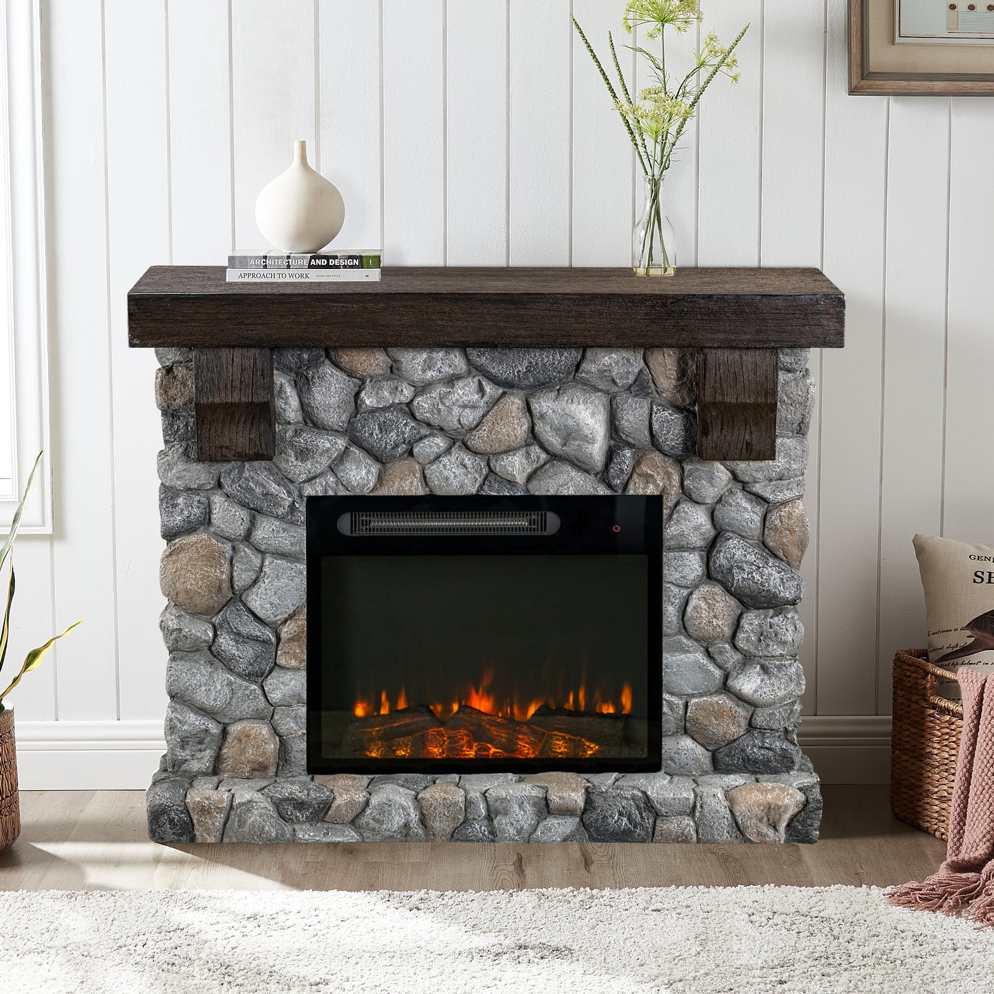 Festivo FFP20151 44" Electric Fireplace Mantel with Faux Brick-Grey