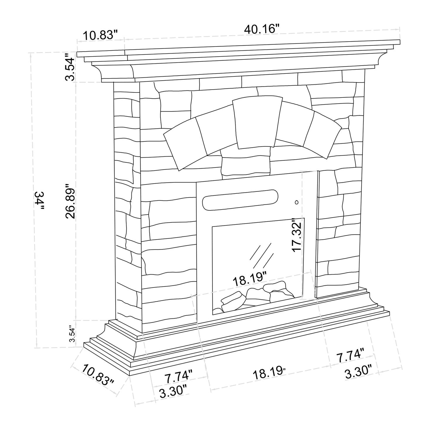 Festivo FFP21233 40" Electric Fireplace Mantel with Faux Brick-Brown