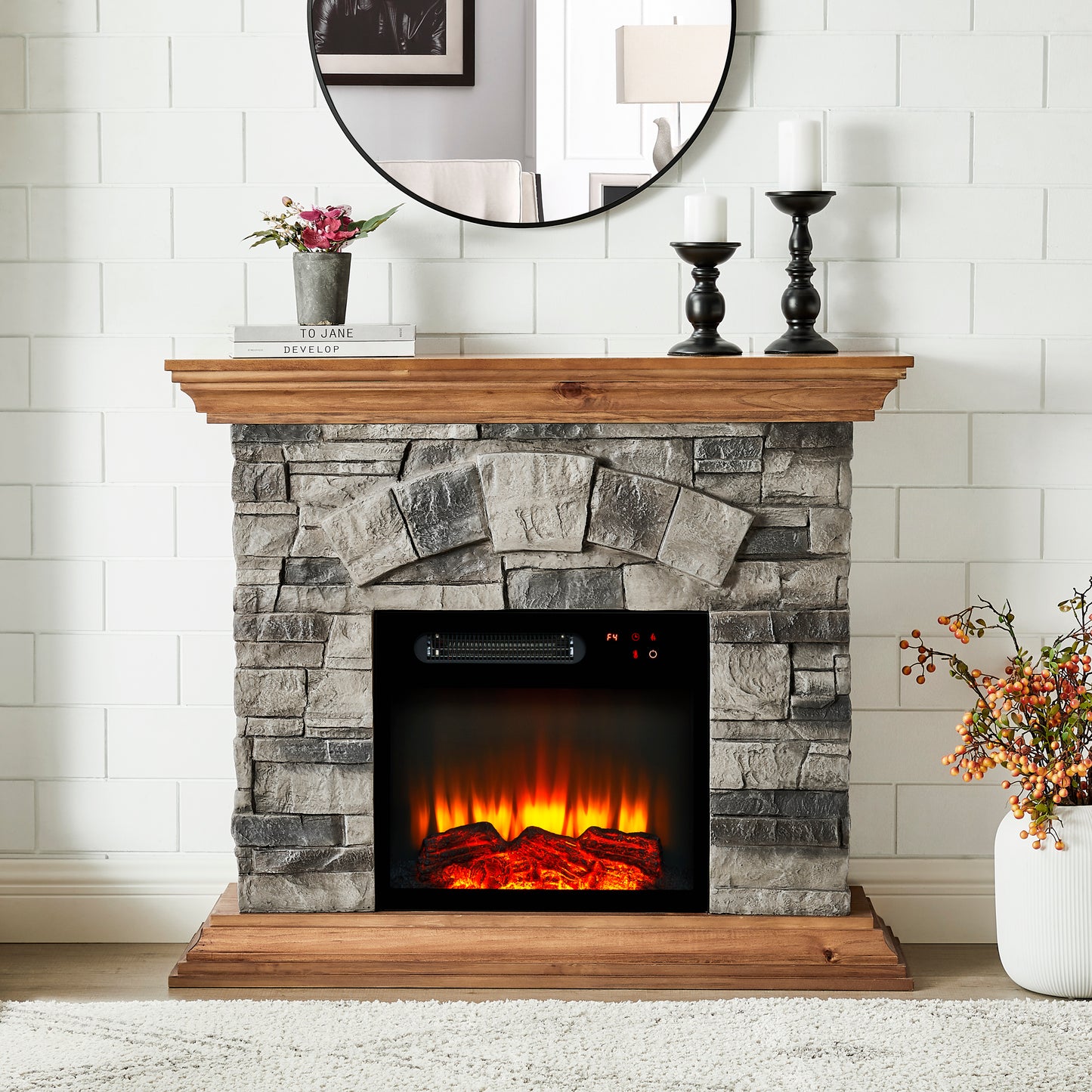 Festivo FFP21233 40" Electric Fireplace Mantel with Faux Brick-Brown