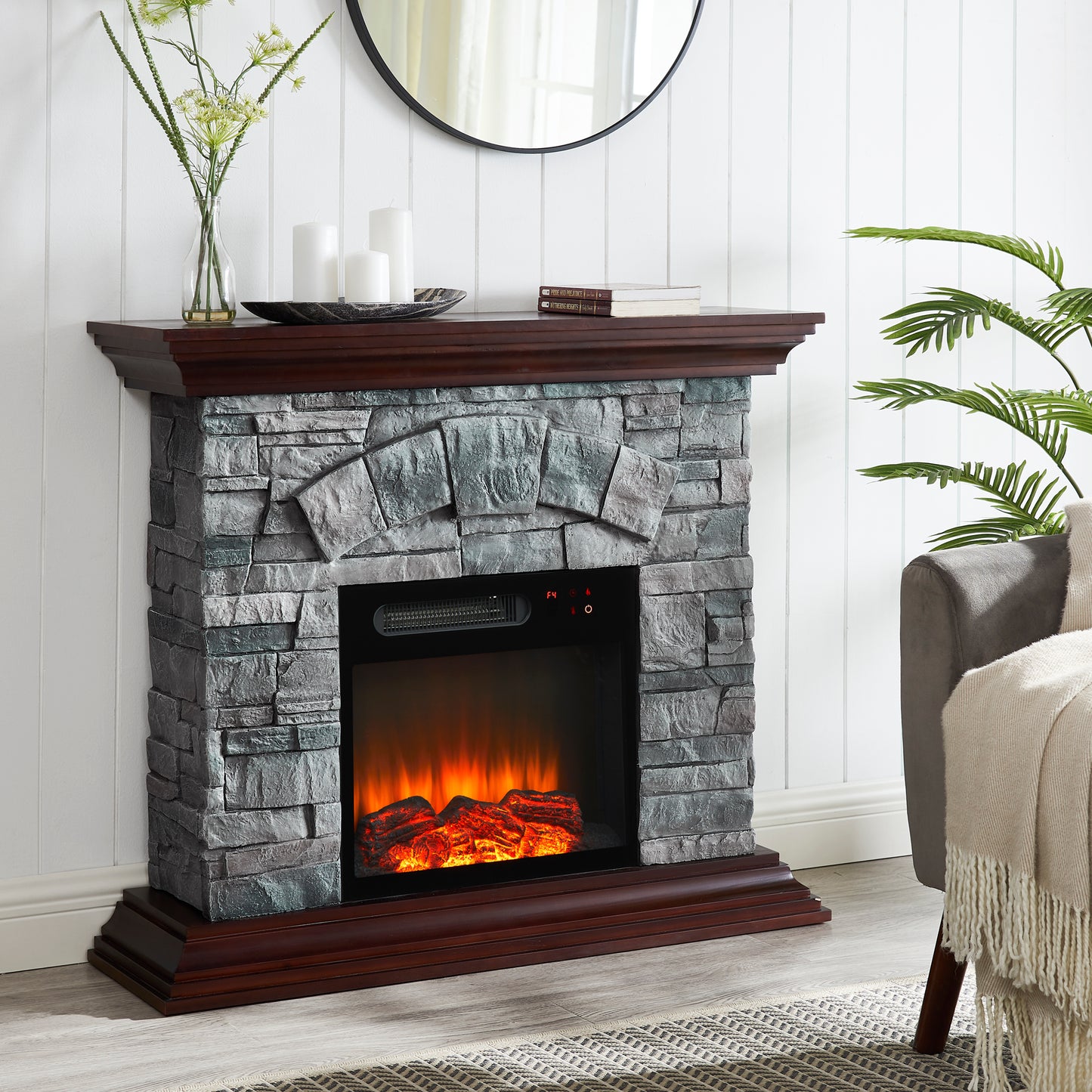 Festivo FFP21234 40" Electric Fireplace Mantel with Faux Brick-Grey
