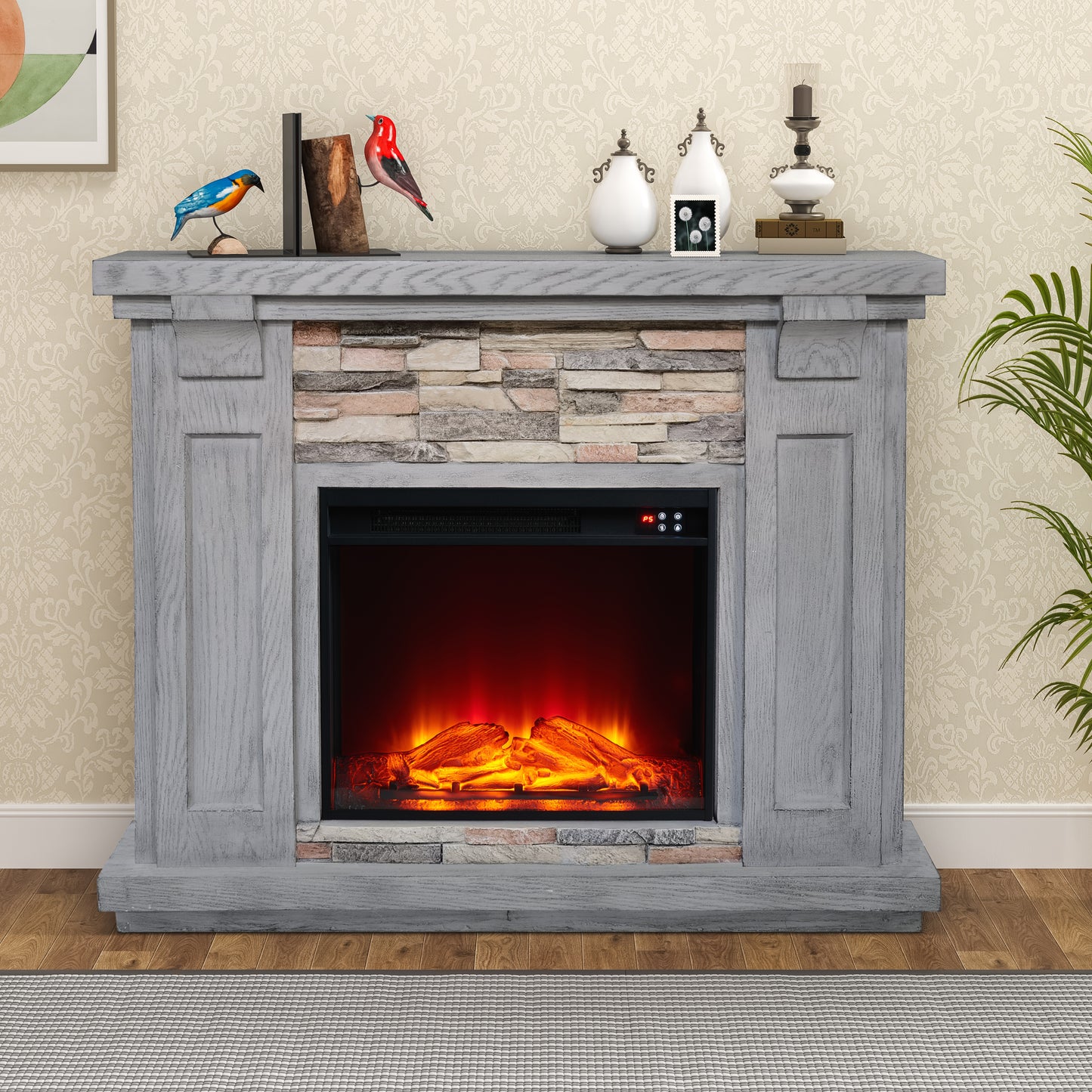 Festivo FFP22190 48" Electric Fireplace Mantel with Faux Brick-Grey