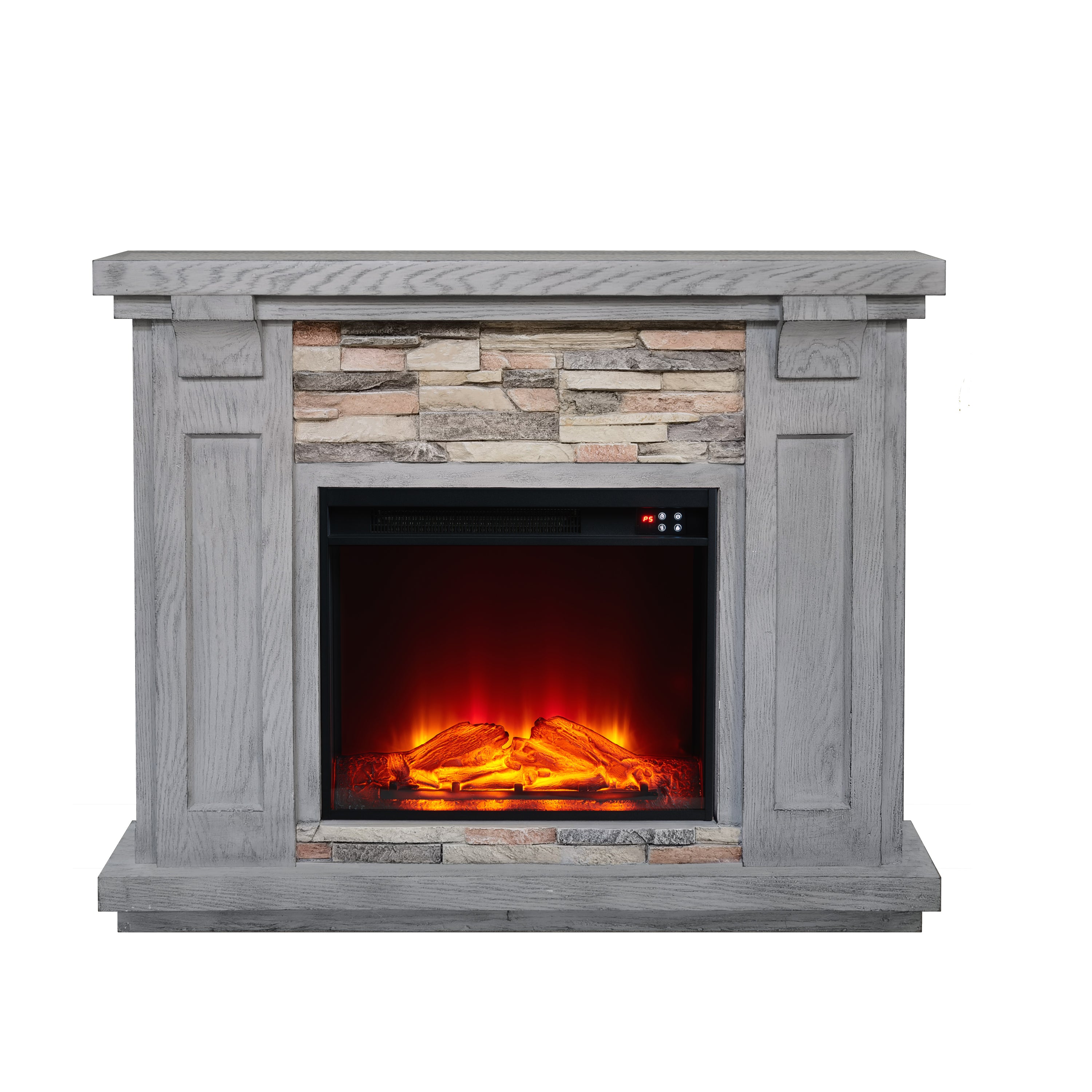 Festivo FFP21234 40" Electric Fireplace Mantel with Faux Brick-Grey - Thumbnail 4