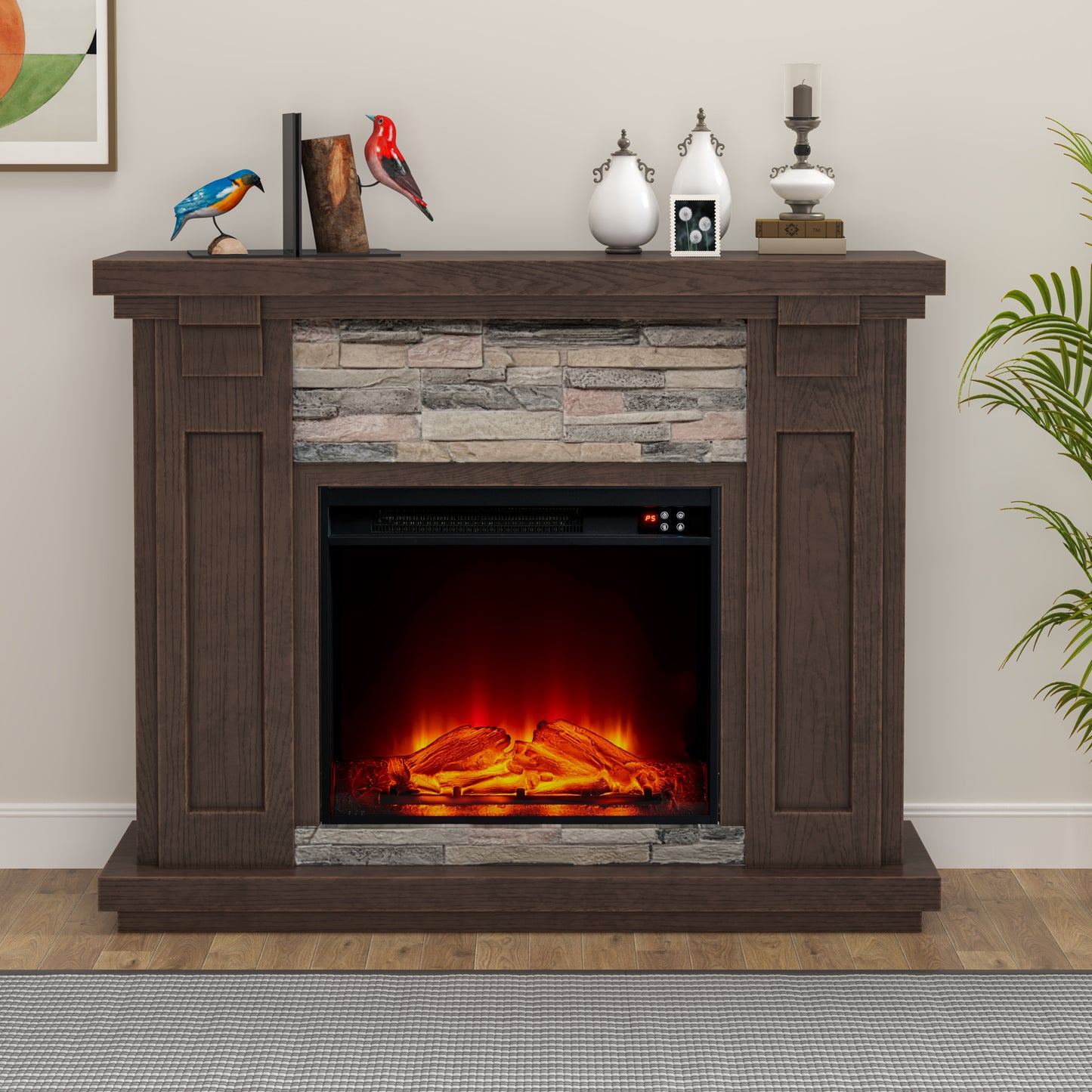 Festivo FFP22191 48" Electric Fireplace Mantel with Faux Brick-Brown