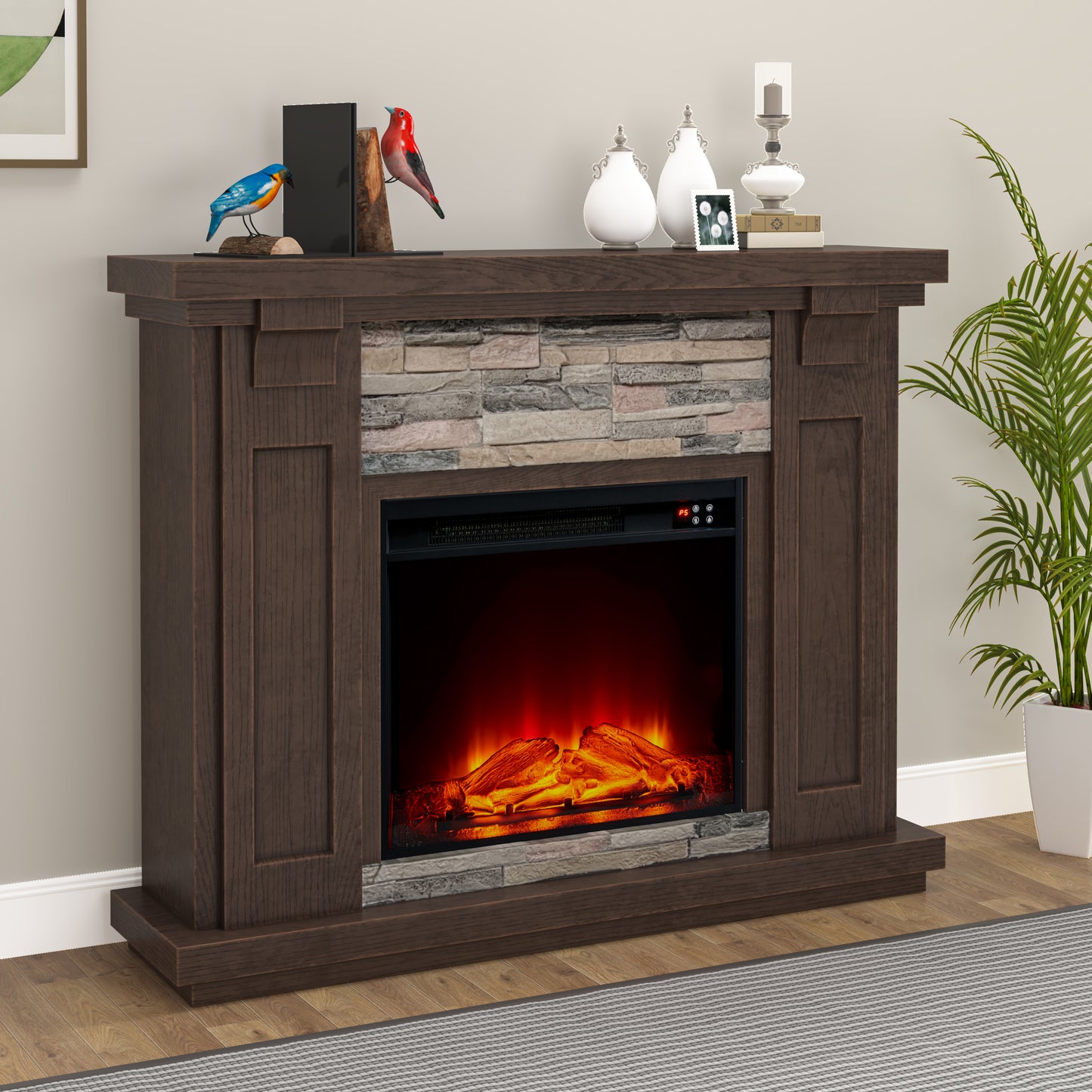 Festivo FFP22191 48" Electric Fireplace Mantel with Faux Brick-Brown