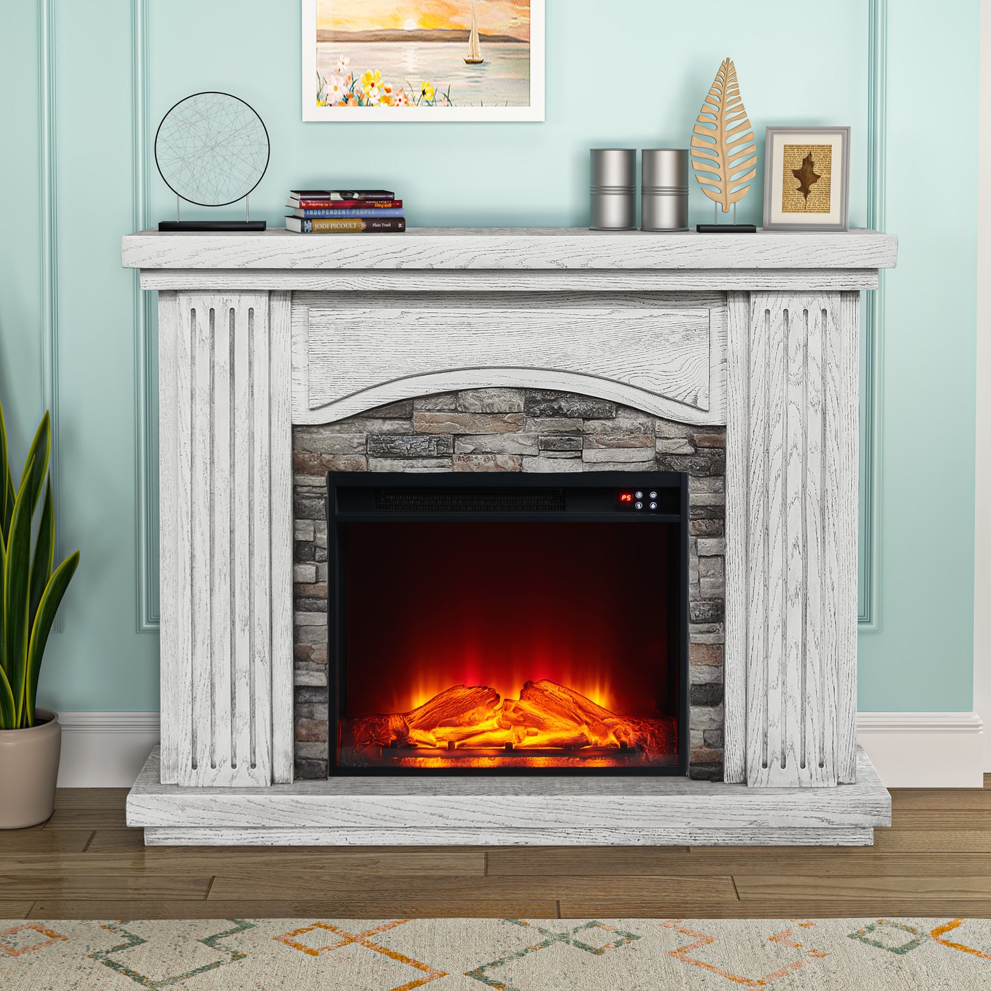 Festivo FFP22196 48" Electric Fireplace Mantel with Faux Brick-White