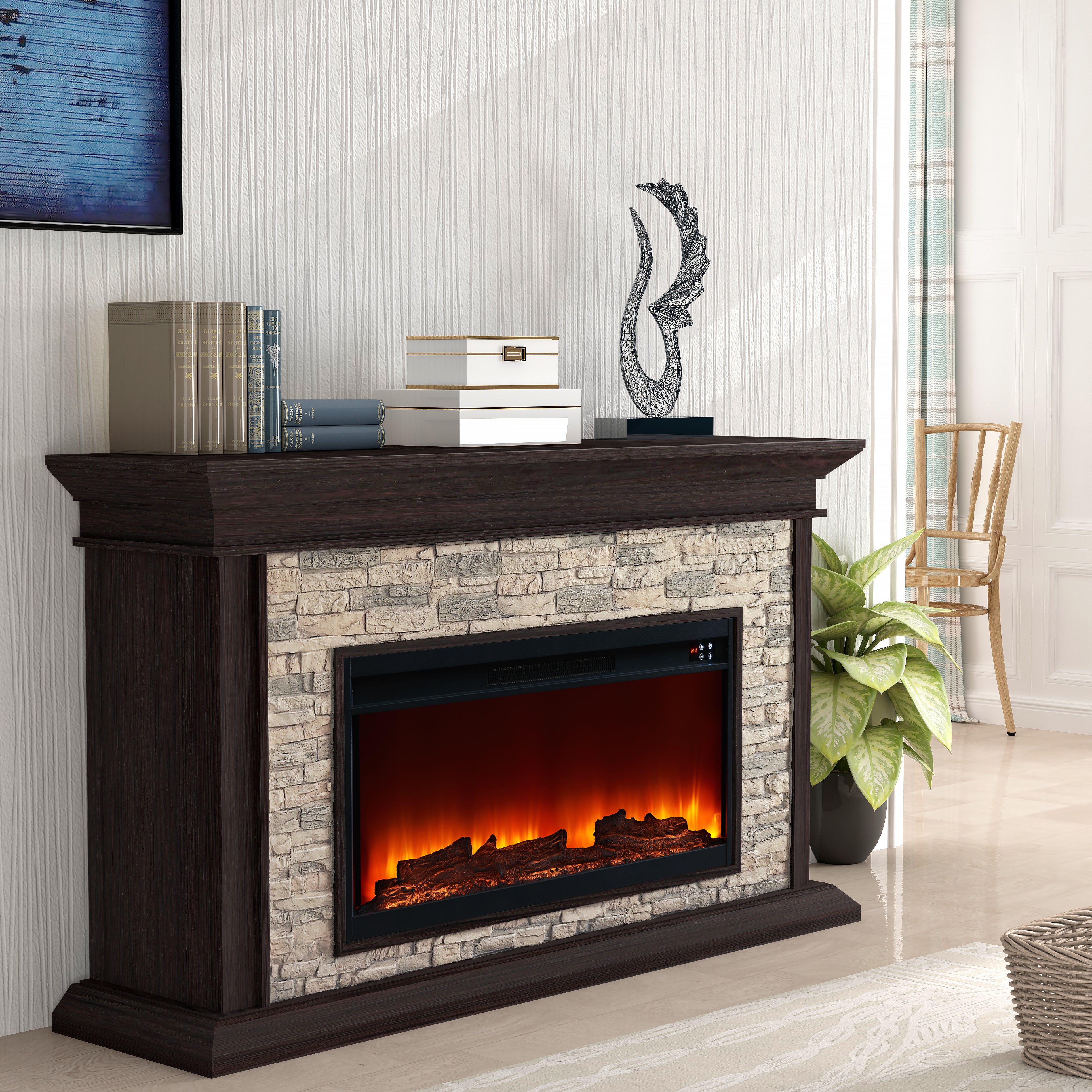 Festivo FFP23008 60" Electric Fireplace Mantel with Faux Brick-Brown - Thumbnail 4