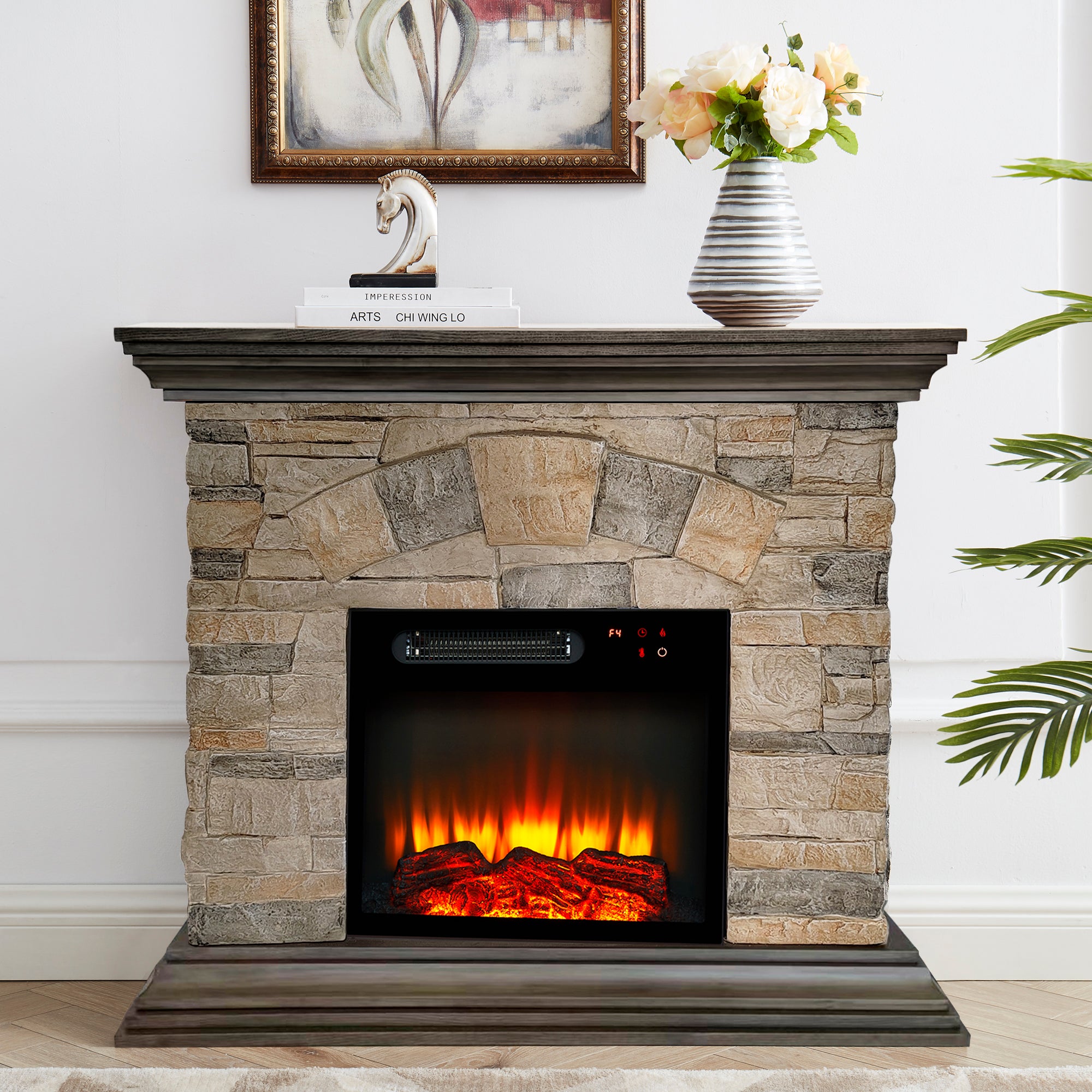 Festivo FFP23238 40" Electric Fireplace Mantel with Faux Brick-Muddy - Thumbnail 3