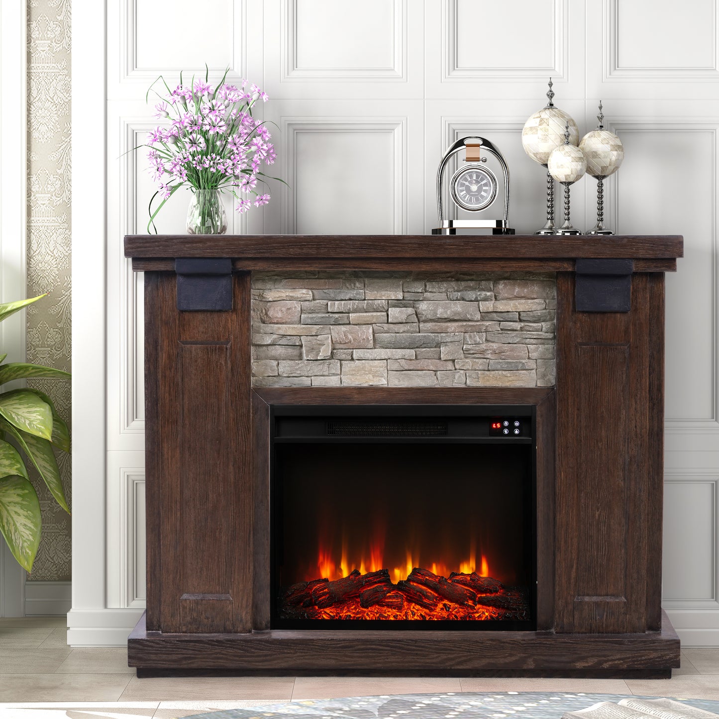 Festivo FFP23611 48" Electric Fireplace Mantel with Faux Brick-Brown