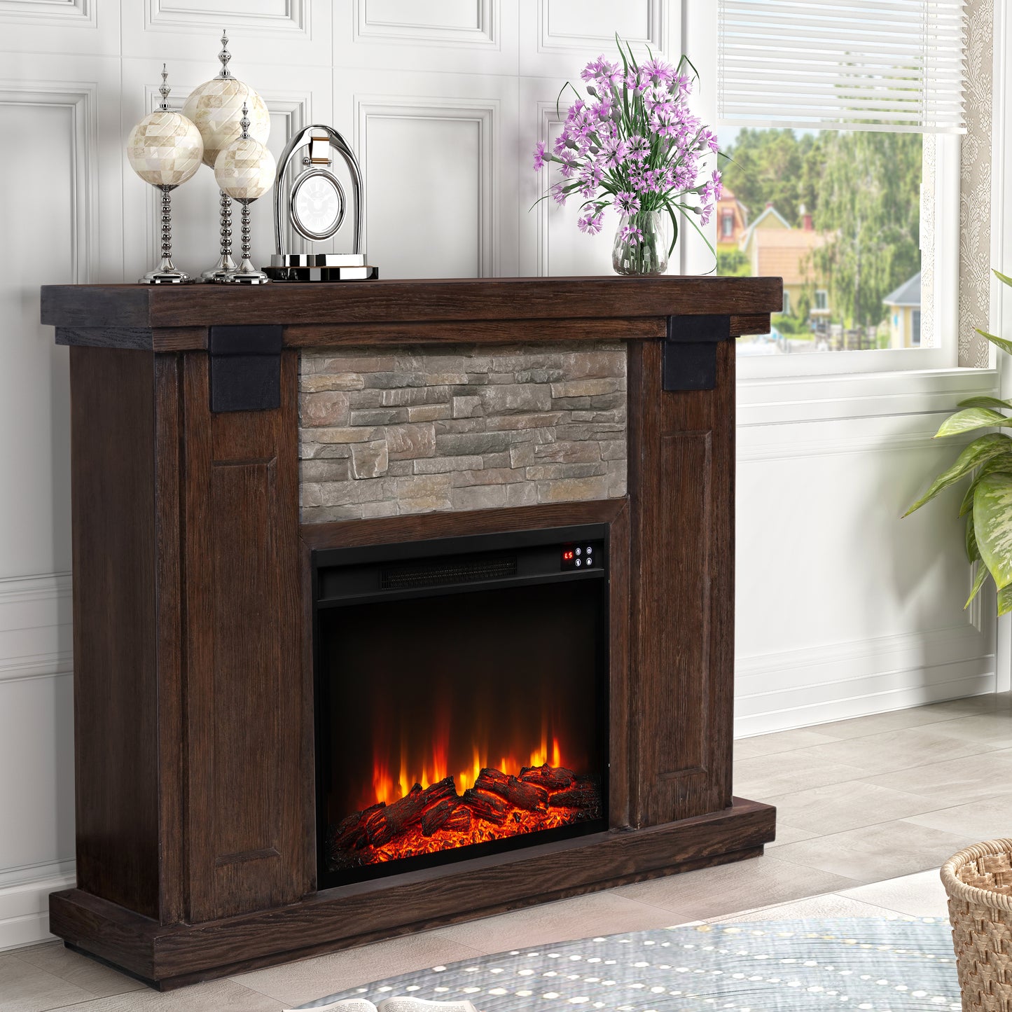 Festivo FFP23611 48" Electric Fireplace Mantel with Faux Brick-Brown