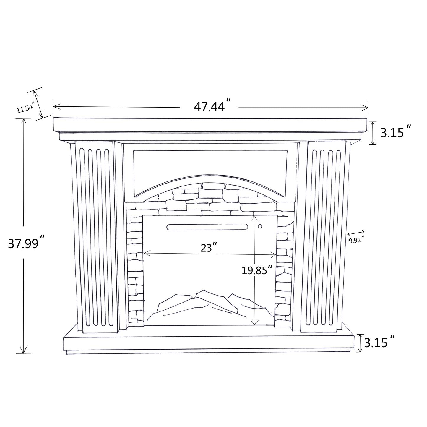 Festivo FFP23617 48" Electric Fireplace Mantel with Faux Brick-White
